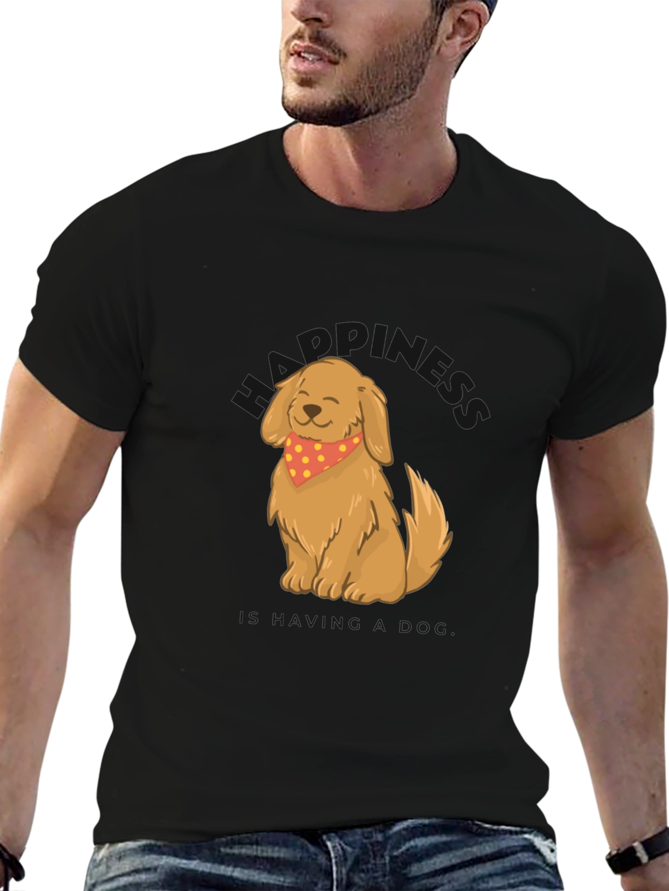 Dog Graphic Tee - Cute Cartoon Dog with Bandana