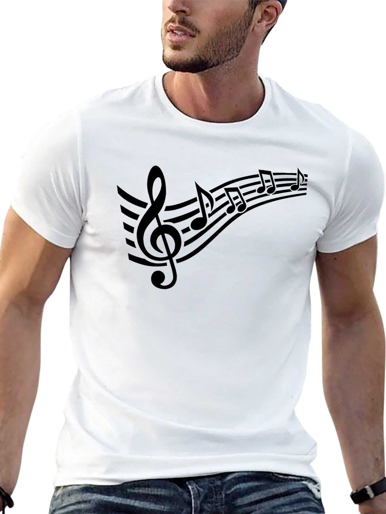 Musical Notes Graphic Black T-Shirt