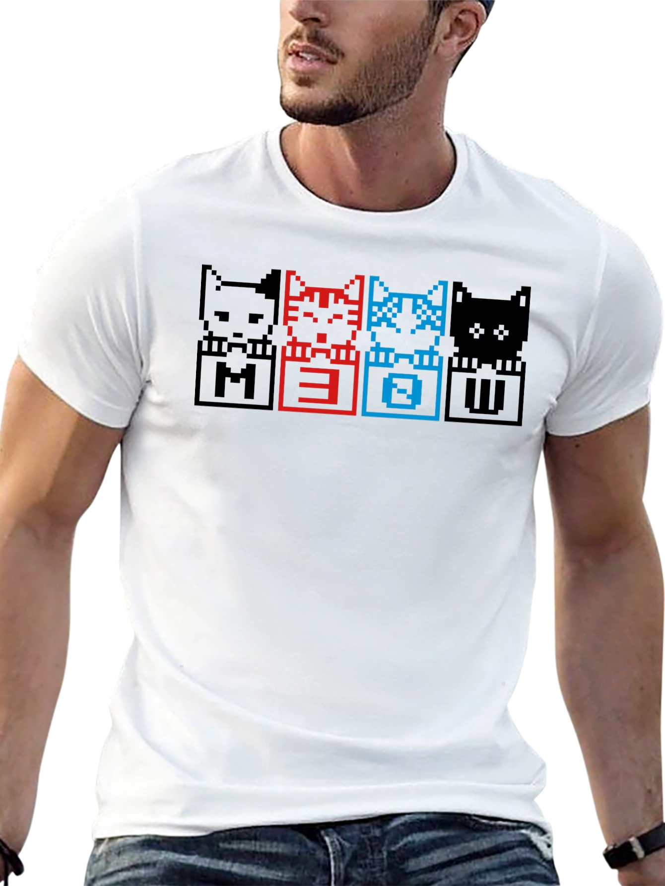 Pixel Cat Meow T-Shirt - Black