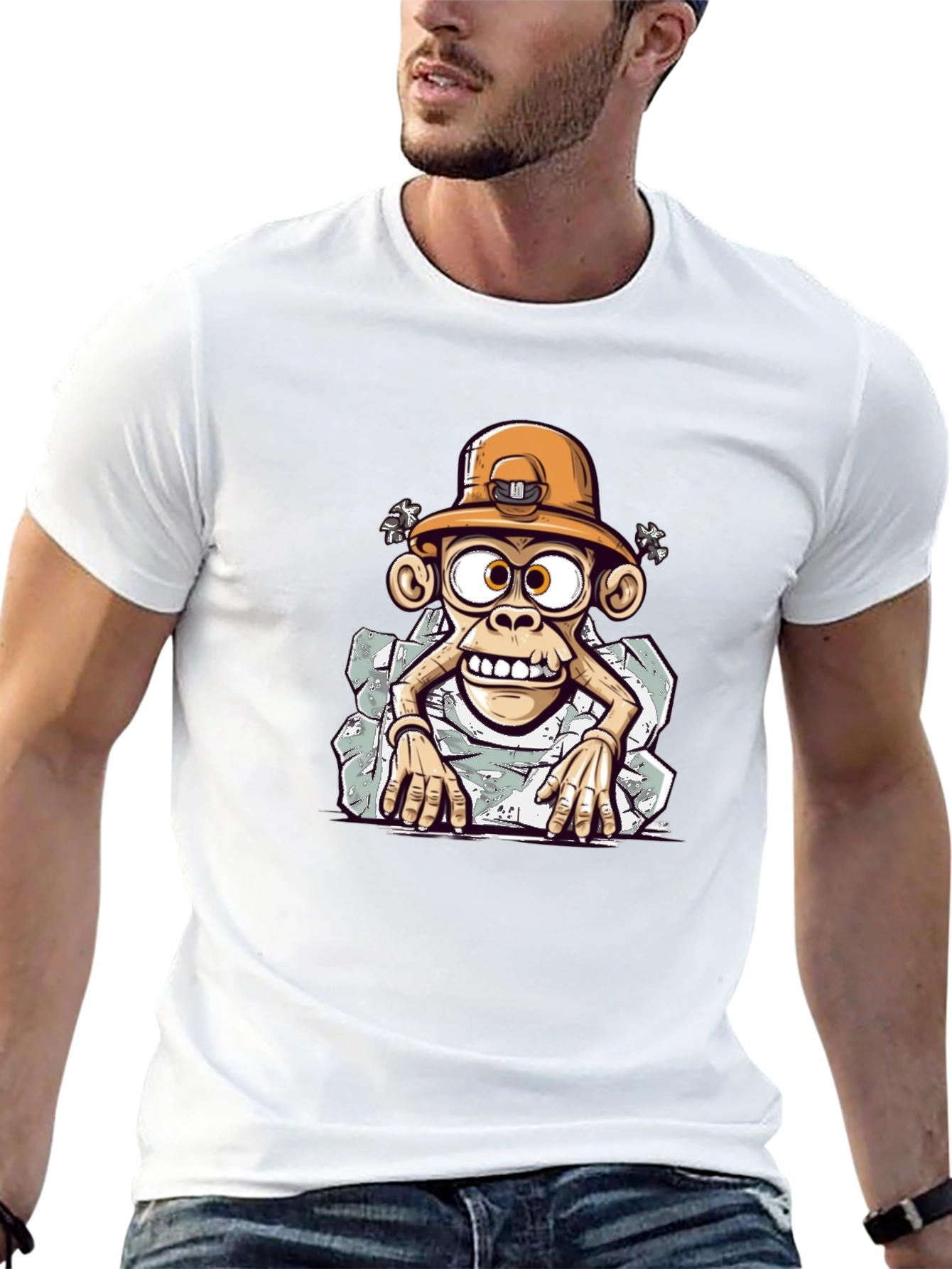 Cartoon Monkey Graphic Tee - Black Casual Shirt
