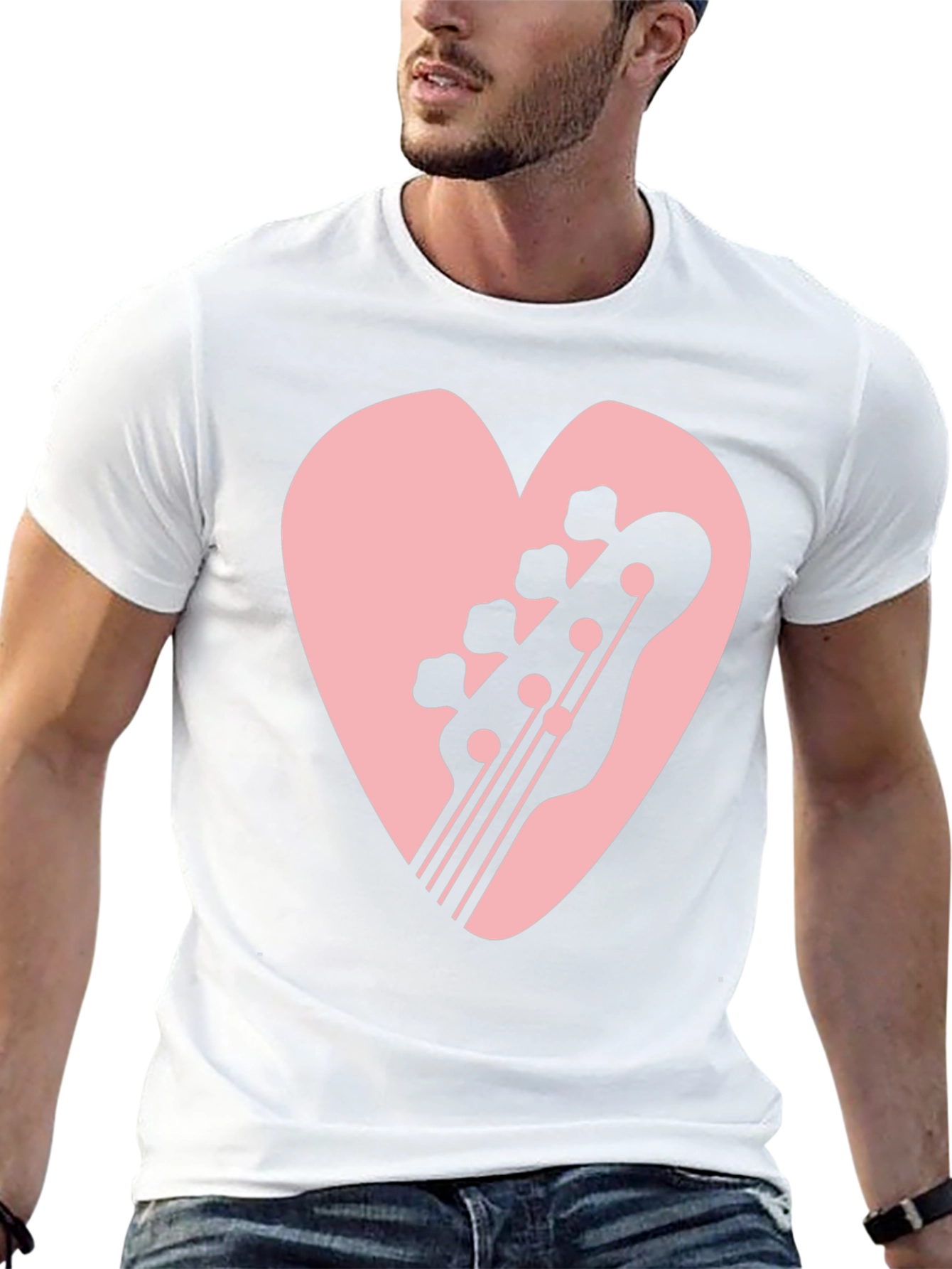 Bass Guitar Heart Graphic Black T-Shirt