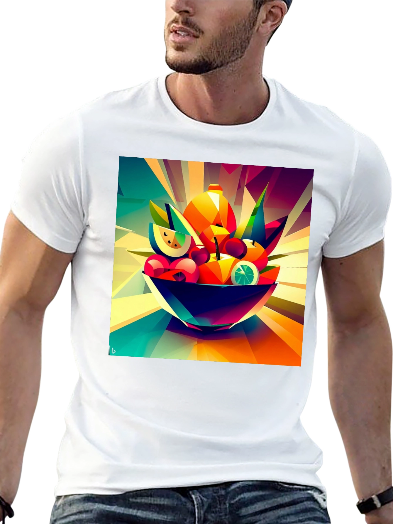 Abstract Fruit Bowl Graphic Black T-Shirt