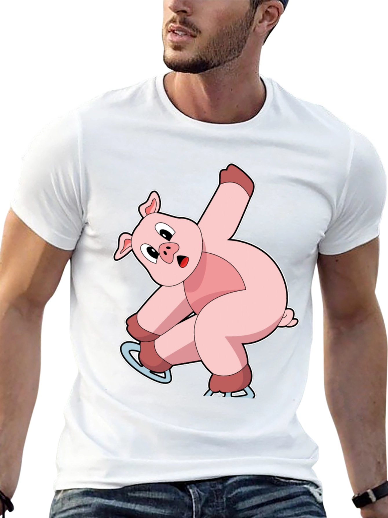 Skating Pig Graphic Tee - Black Cotton T-Shirt