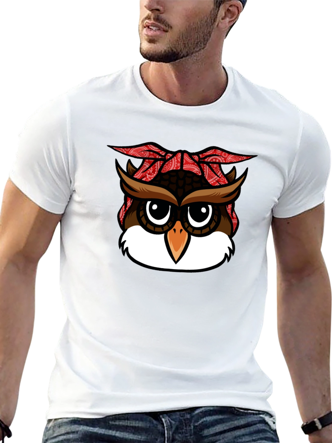Bandana Owl Graphic Black T-Shirt