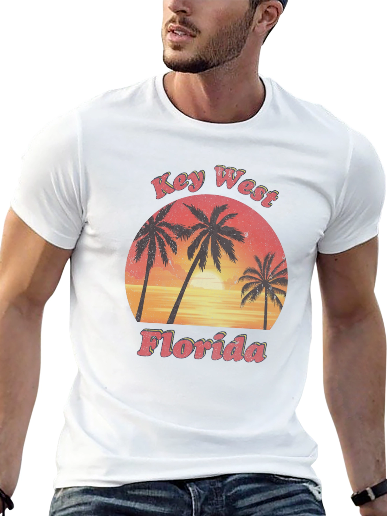 Key West Florida Palm Tree Sunset Graphic T-Shirt