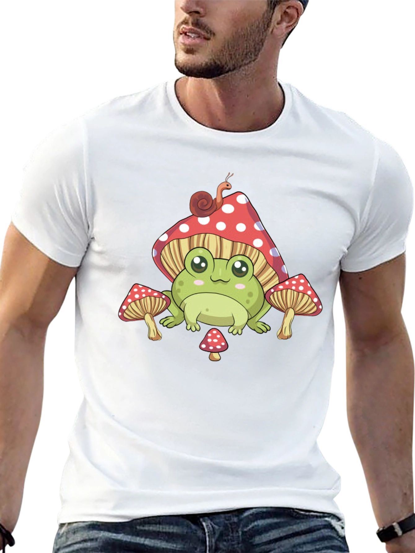 Cute Frog on Mushroom Graphic Tee