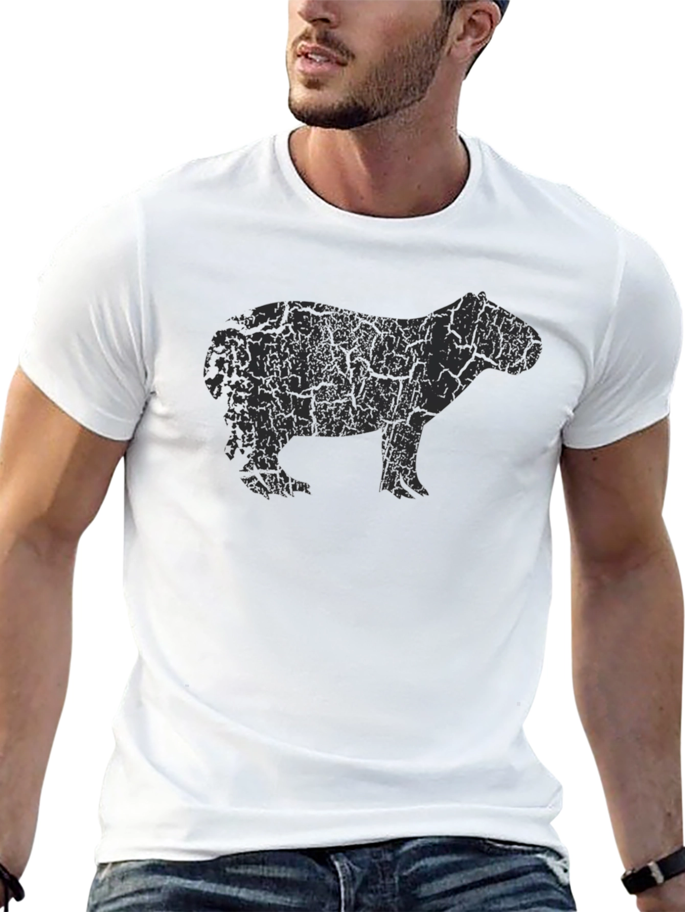 Black Capybara Silhouette Graphic T-Shirt