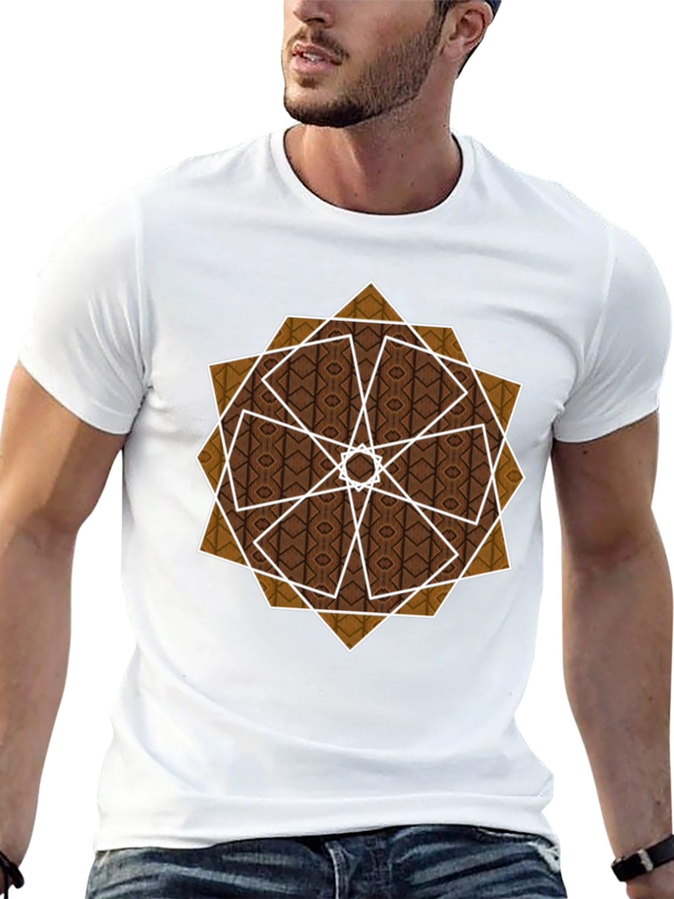 Geometric Pattern Graphic Tee - Stylish Mens Black T-Shirt