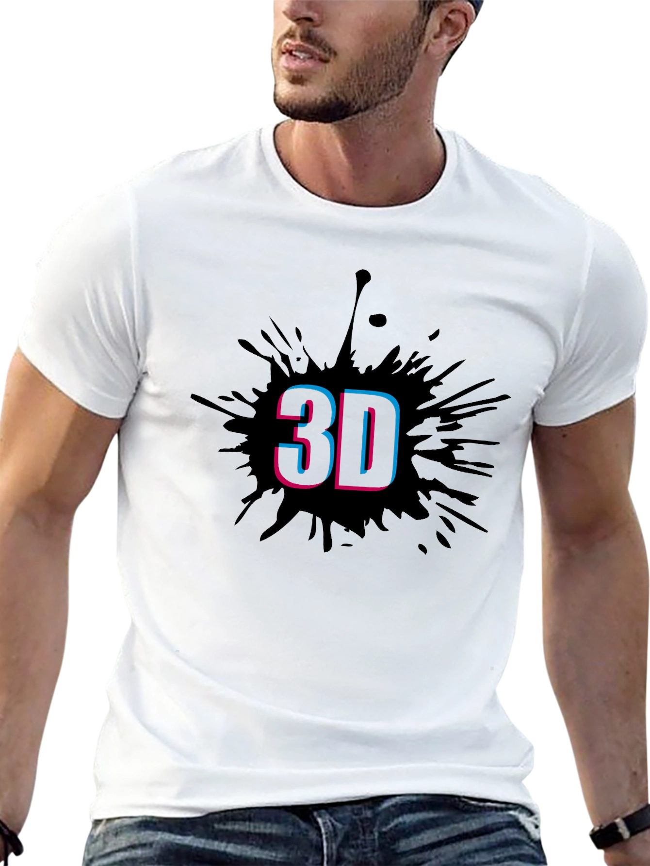 Stylish Mens Black T-Shirt with 3D Splash Design