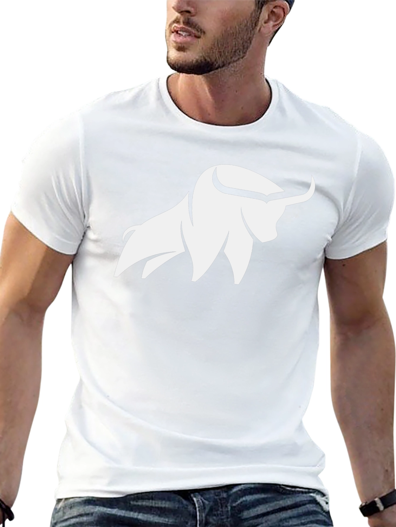 Black T-Shirt with White Bull Graphic