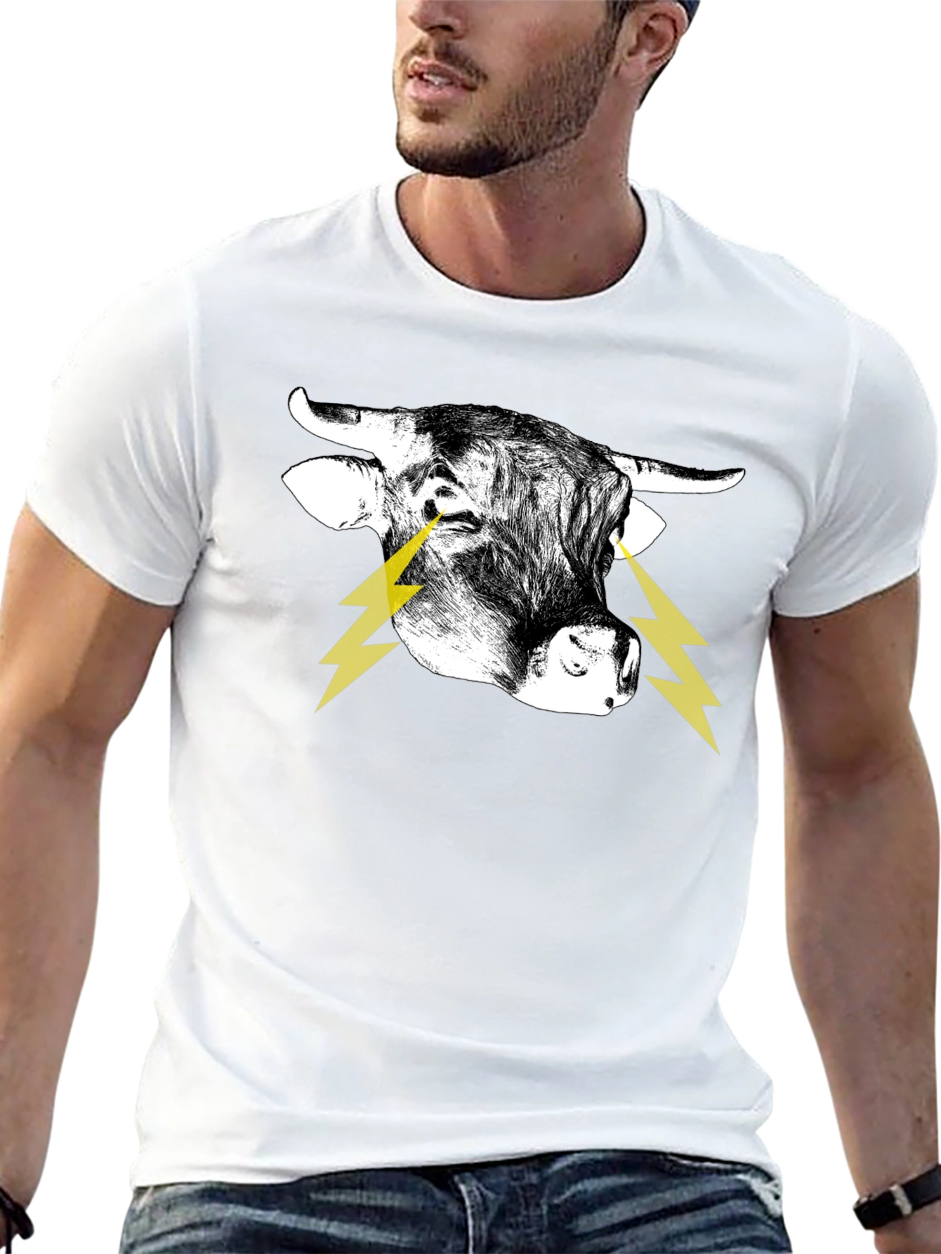 Bull with Lightning Eyes Graphic Black Tee
