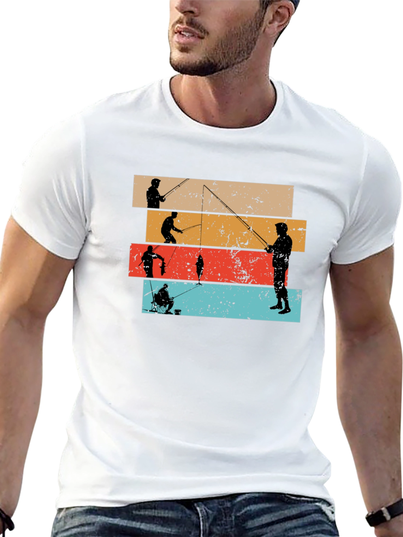 Retro Fishing Silhouette Graphic T-Shirt