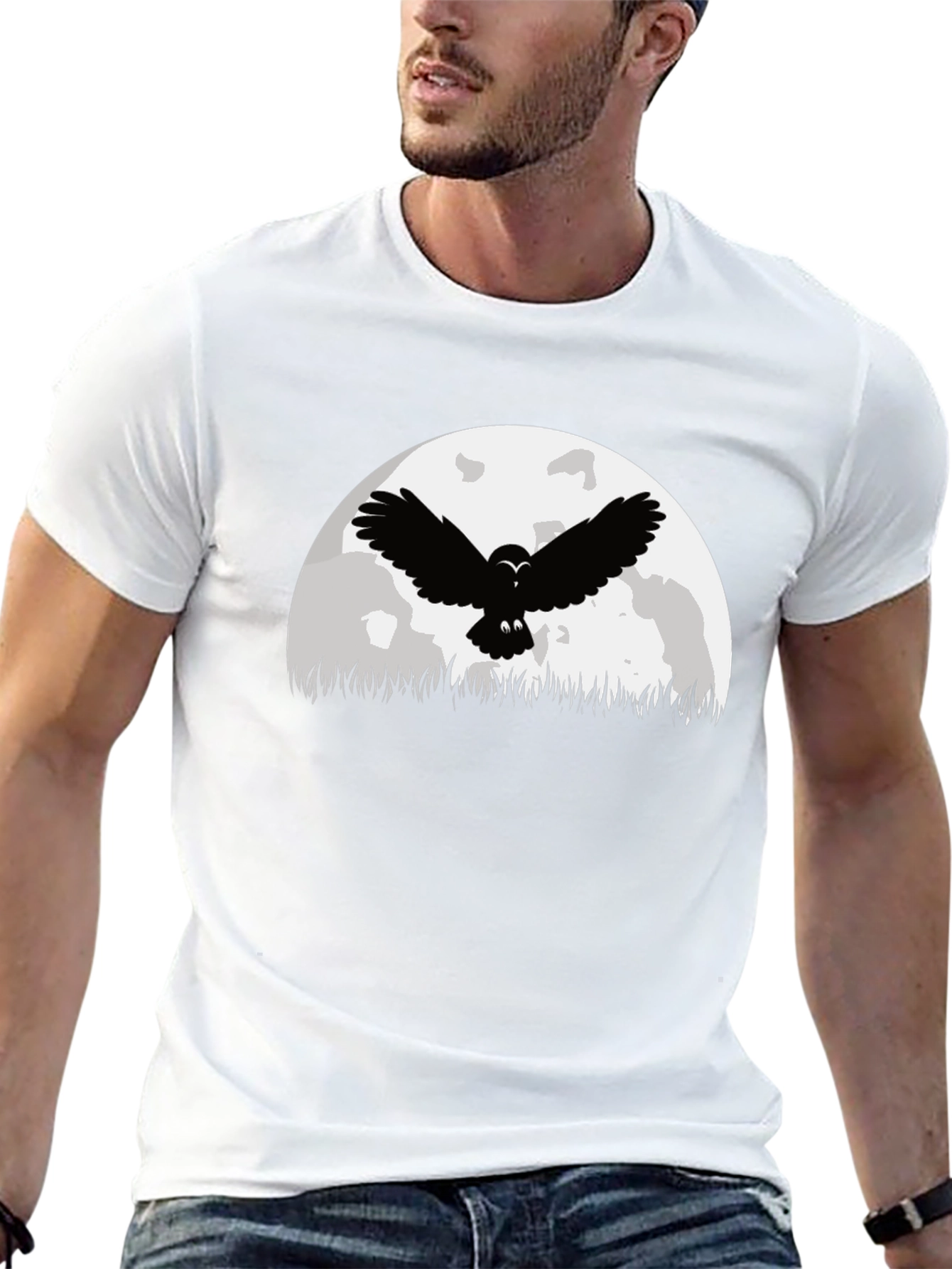 Owl Moon Graphic Tee - Black Cotton T-Shirt