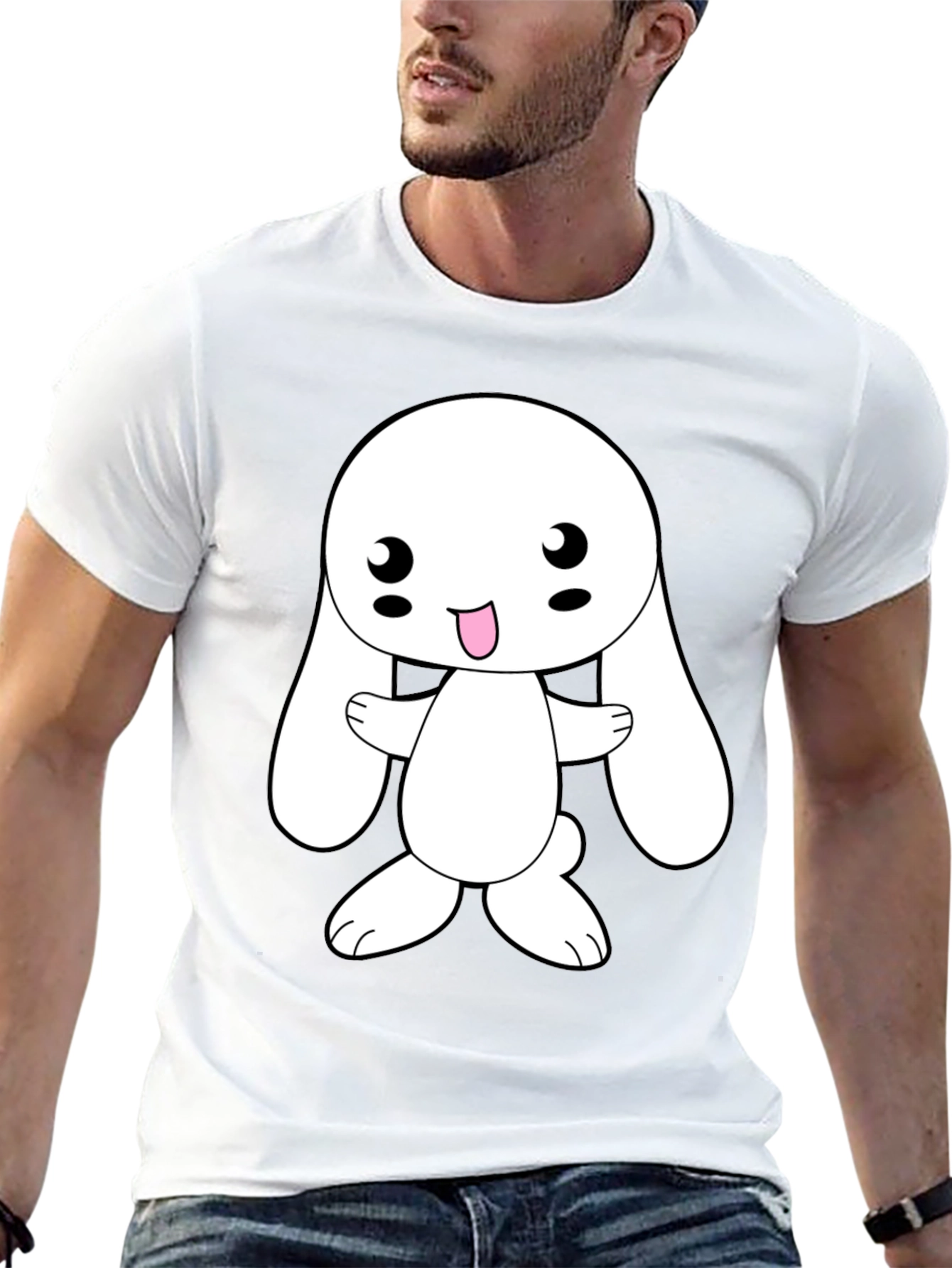 Cute Cartoon Bunny Black T-Shirt