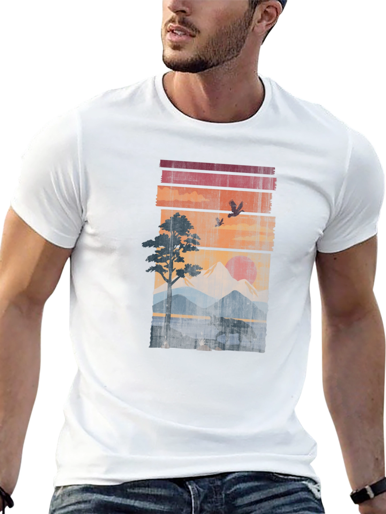 Retro Sunset Wildlife Graphic Tee - Black