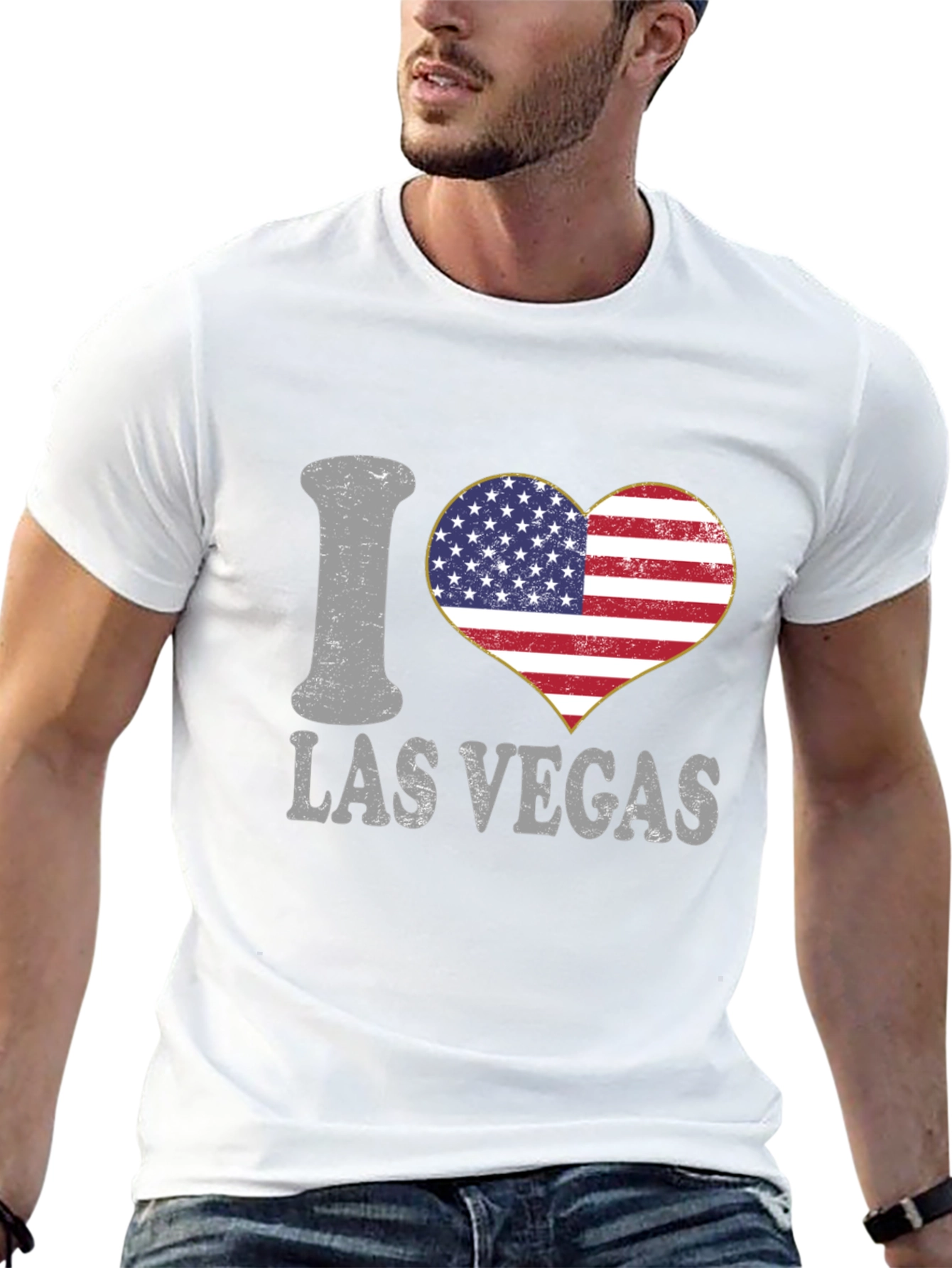 I Love Las Vegas USA Flag Heart Graphic Tee