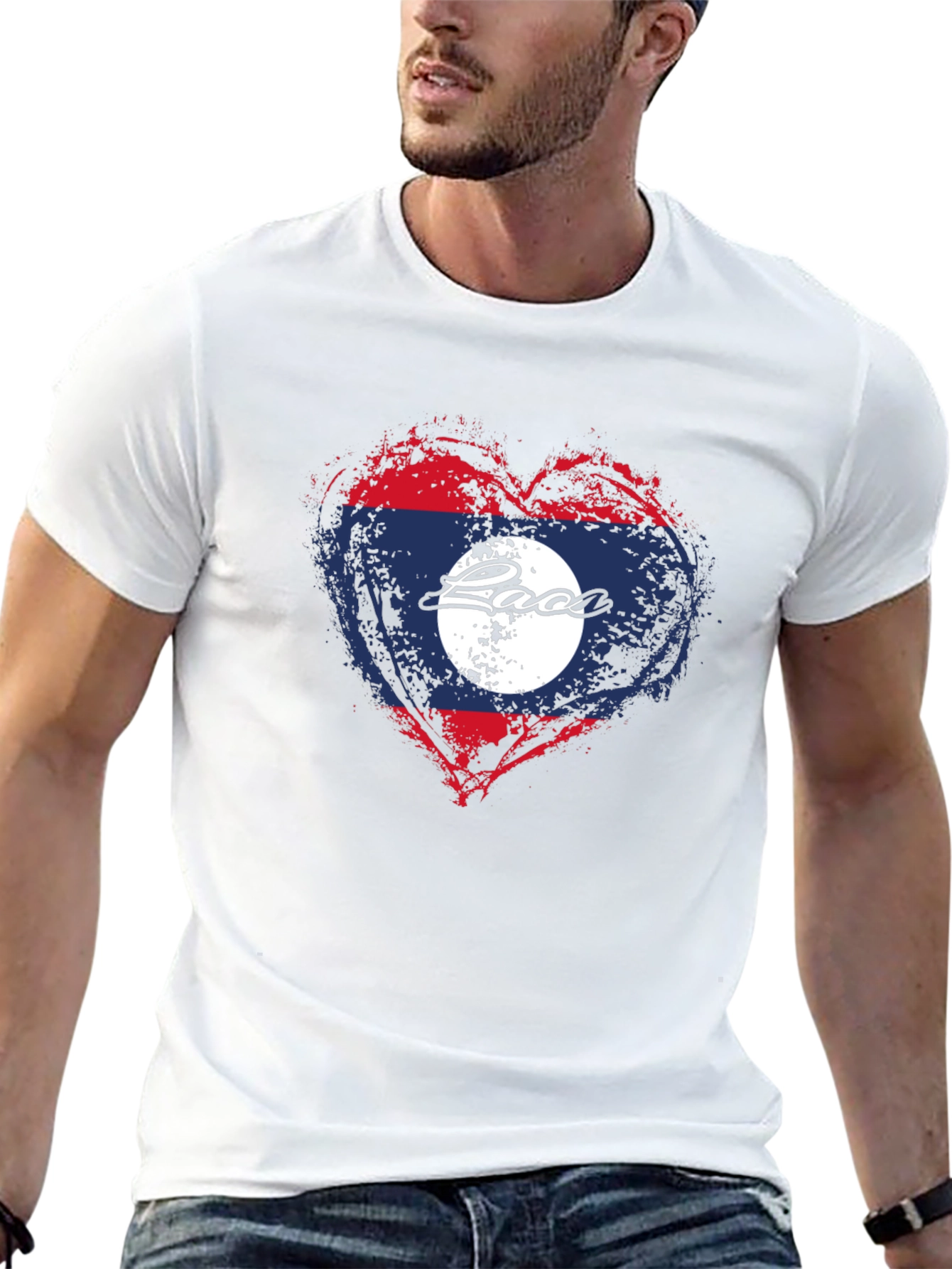 Laos Flag Heart T-Shirt - Graphic Print