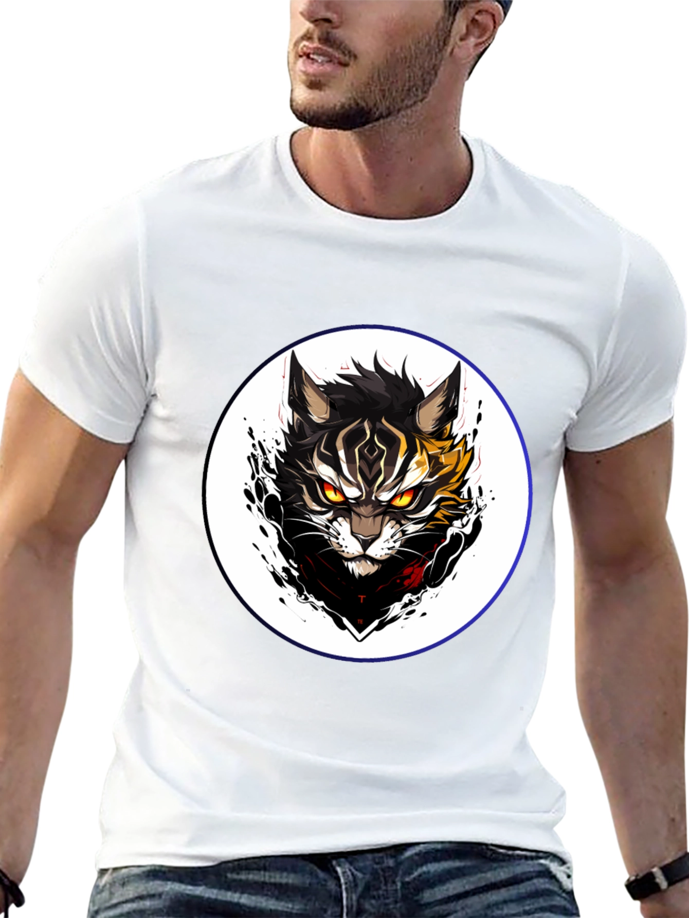 Black T-Shirt with Cat Design