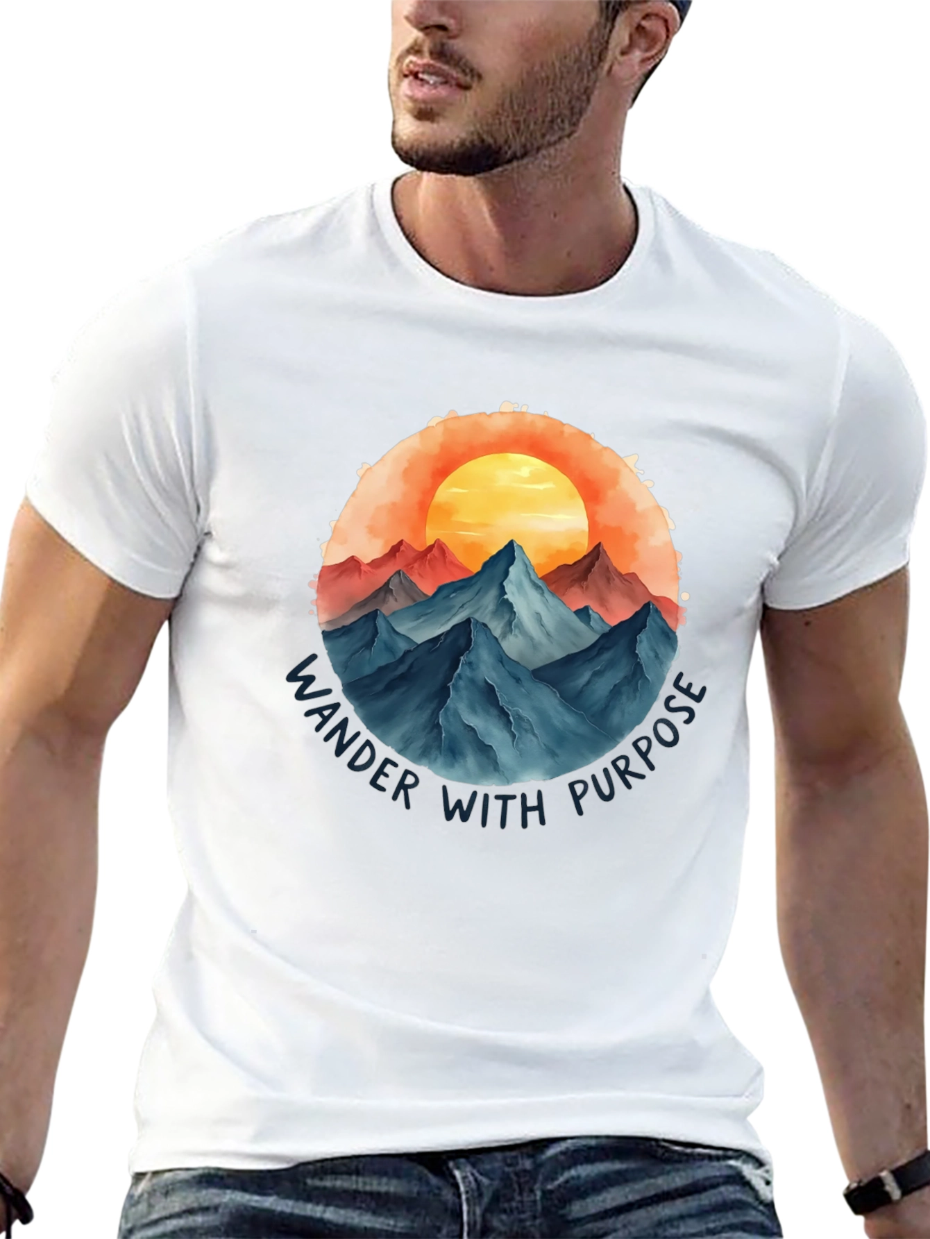 Wander With Purpose Graphic Tee - Mountain Sunset Design