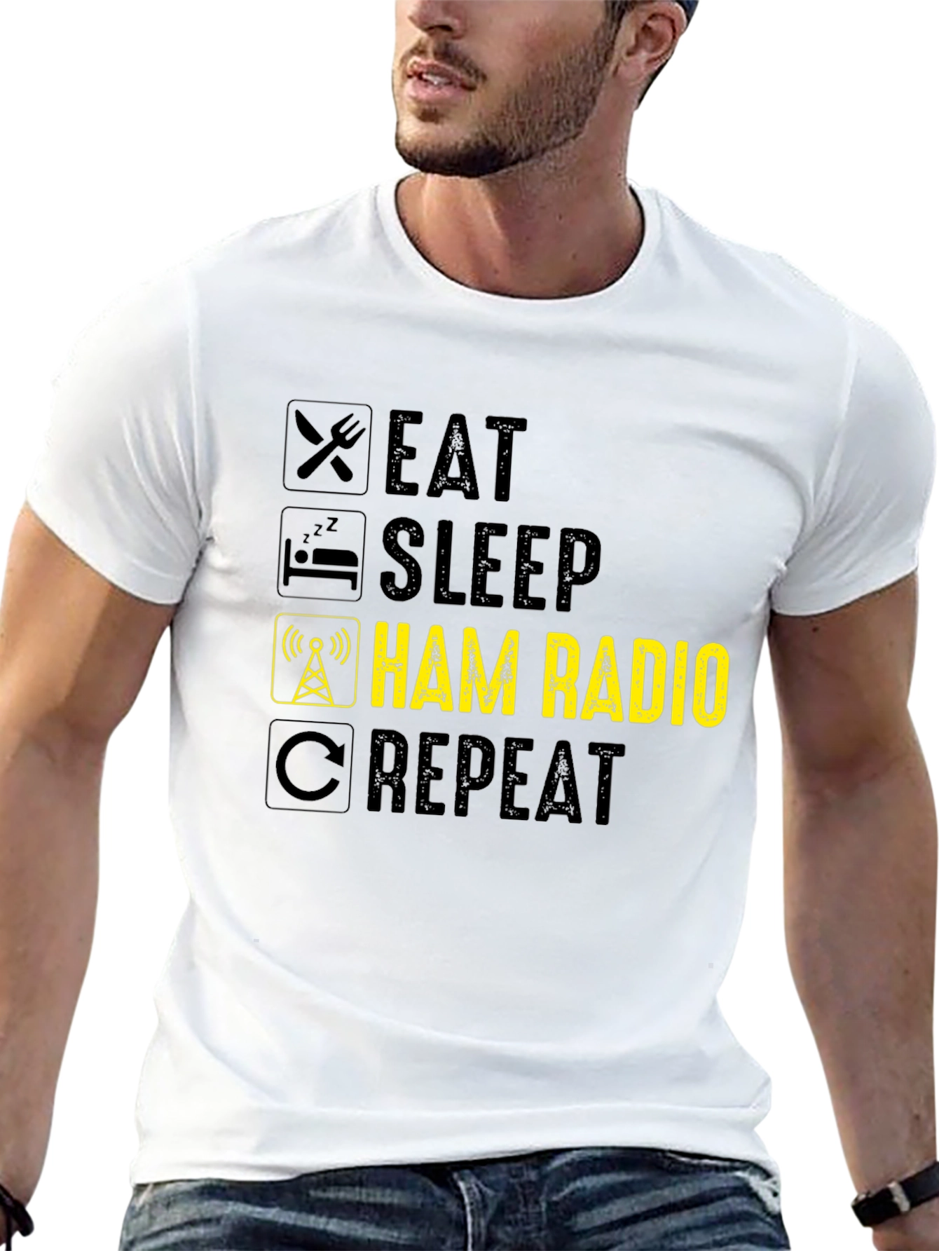 Eat Sleep Ham Radio Repeat Black T-Shirt