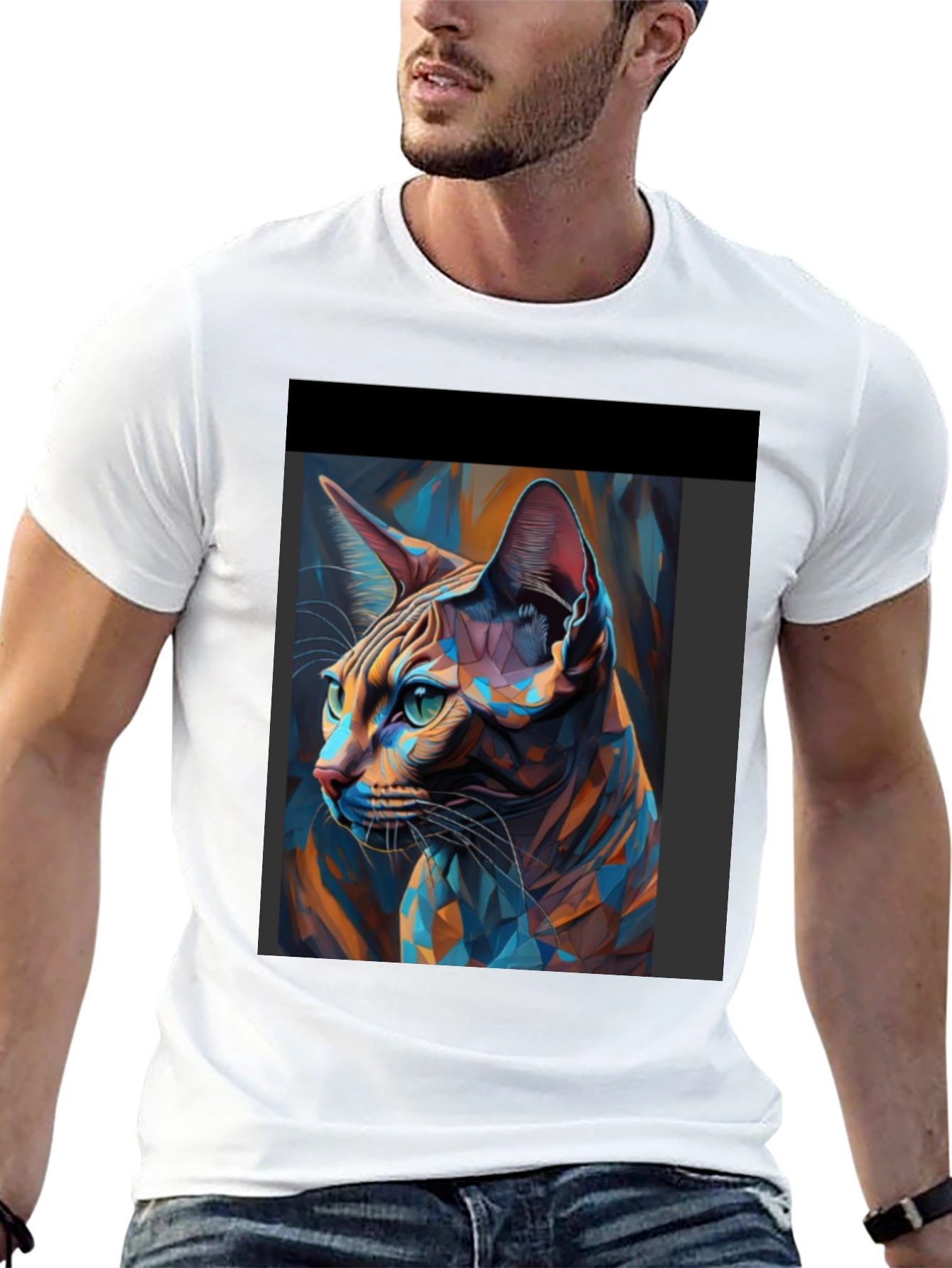 Abstract Cat Art Black T-Shirt