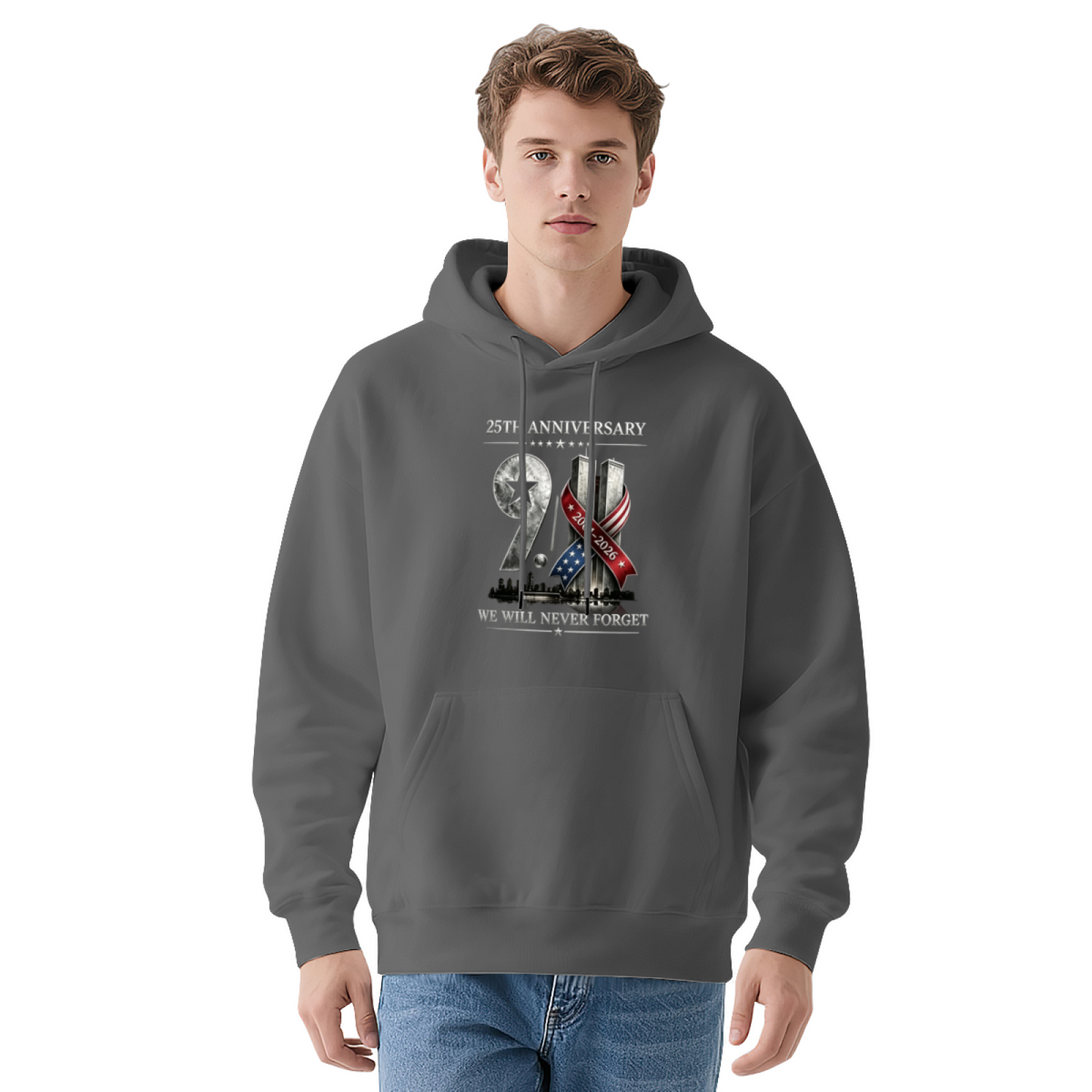 25th Anniversary Ribbon Emblem 9/11 We Will Never Forget Hoodie