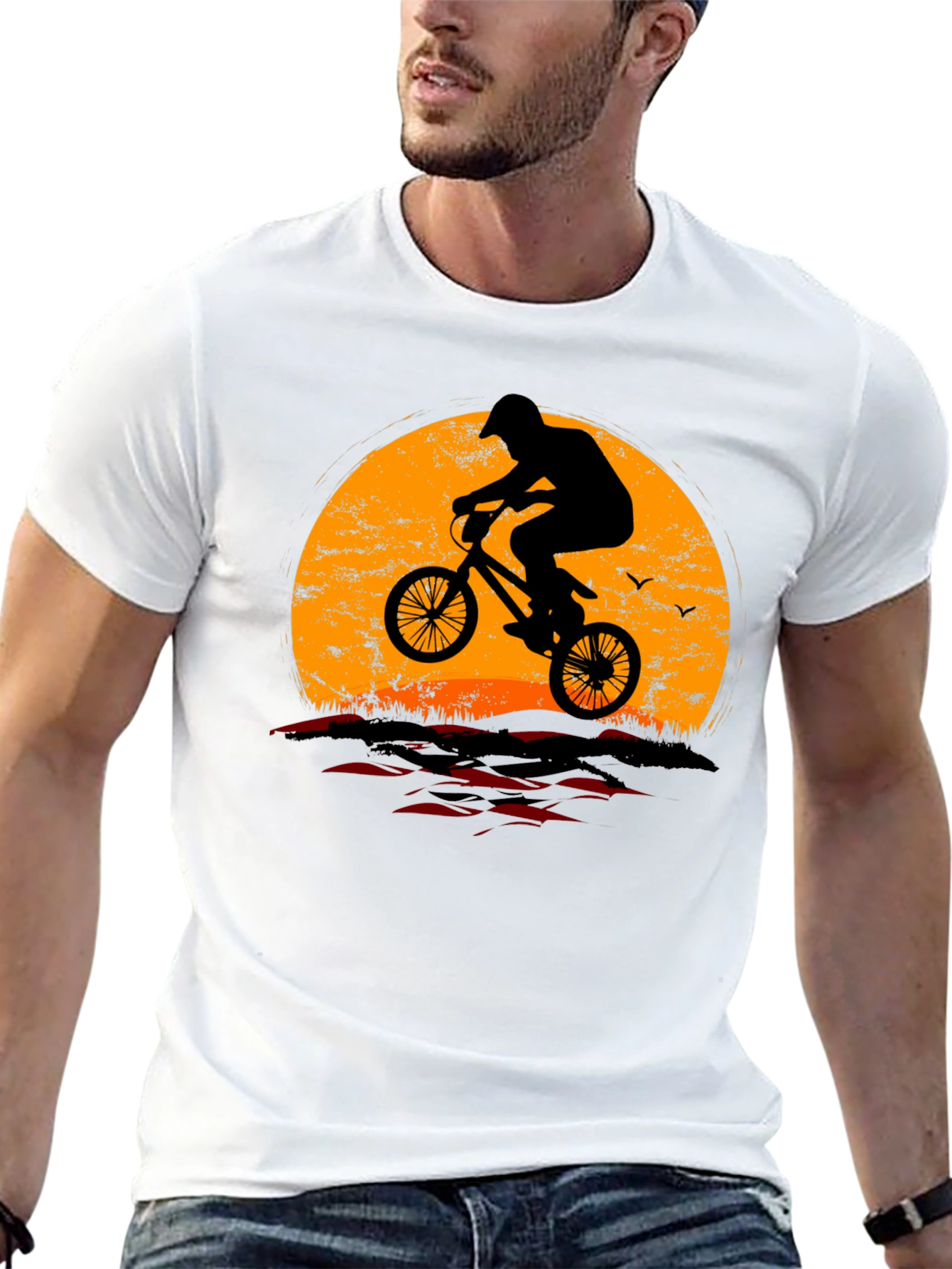 Sunset Silhouette BMX Rider Graphic T-Shirt