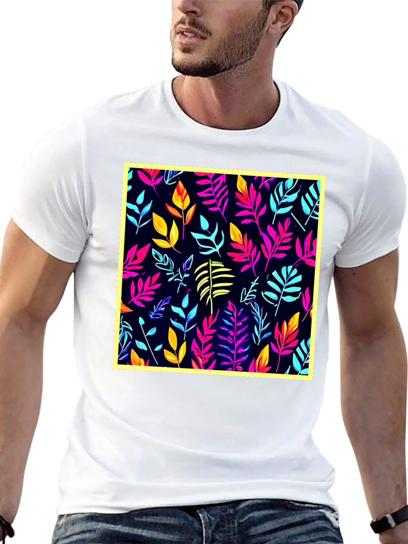 Vibrant Leaf Print T-Shirt - Stylish Casual Wear