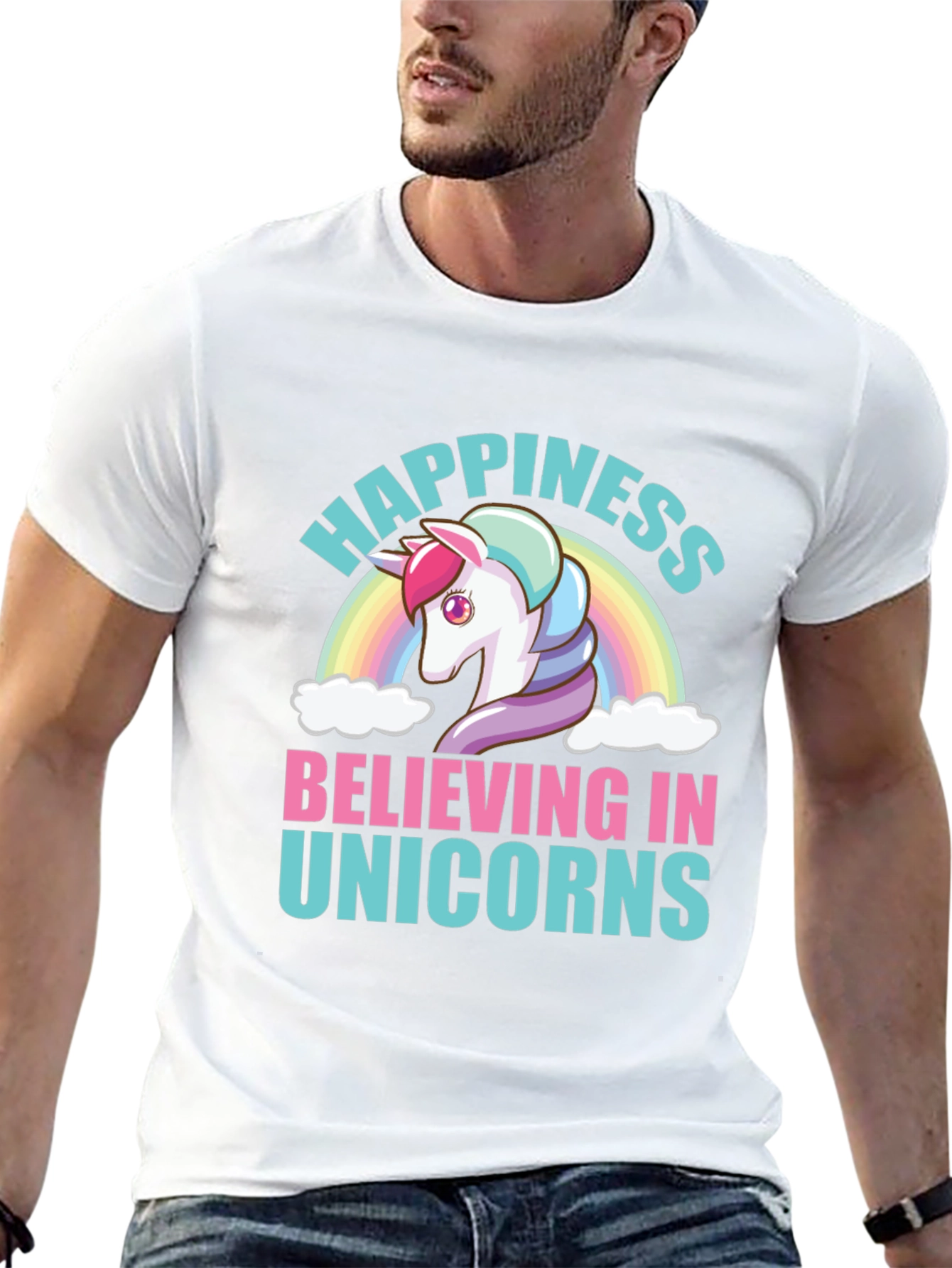 Happiness Believing in Unicorns Black T-Shirt