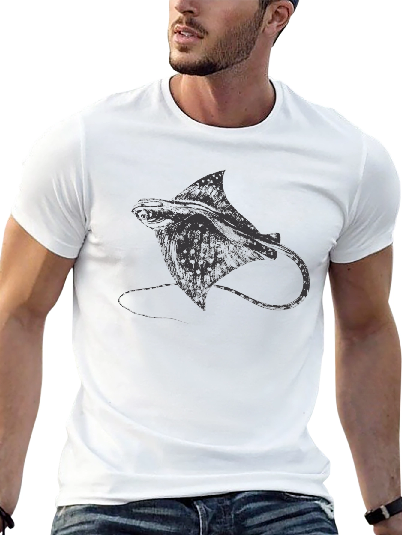 Manta Ray Graphic Tee - Black Casual T-Shirt