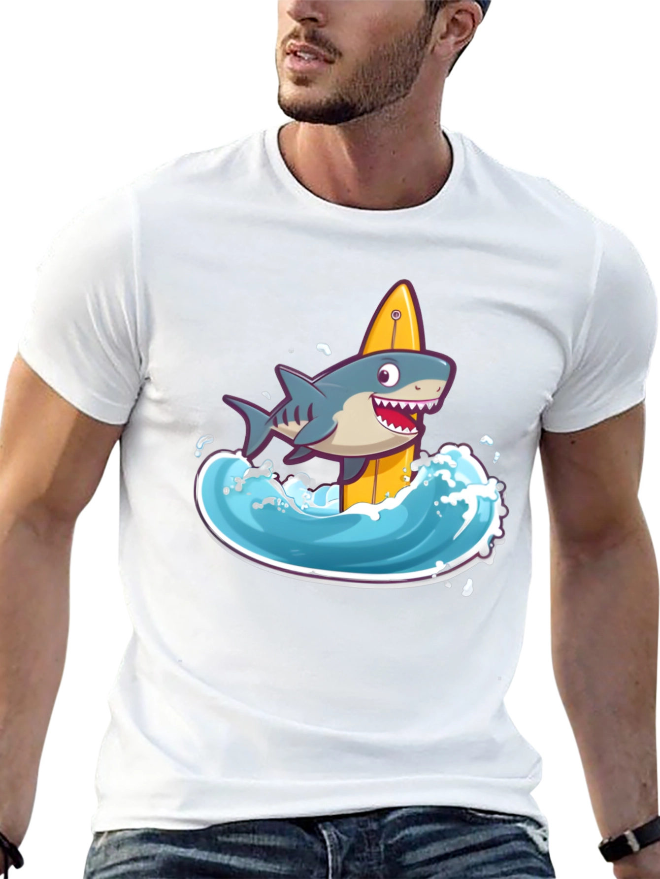 Surfing Shark Graphic Tee - Black