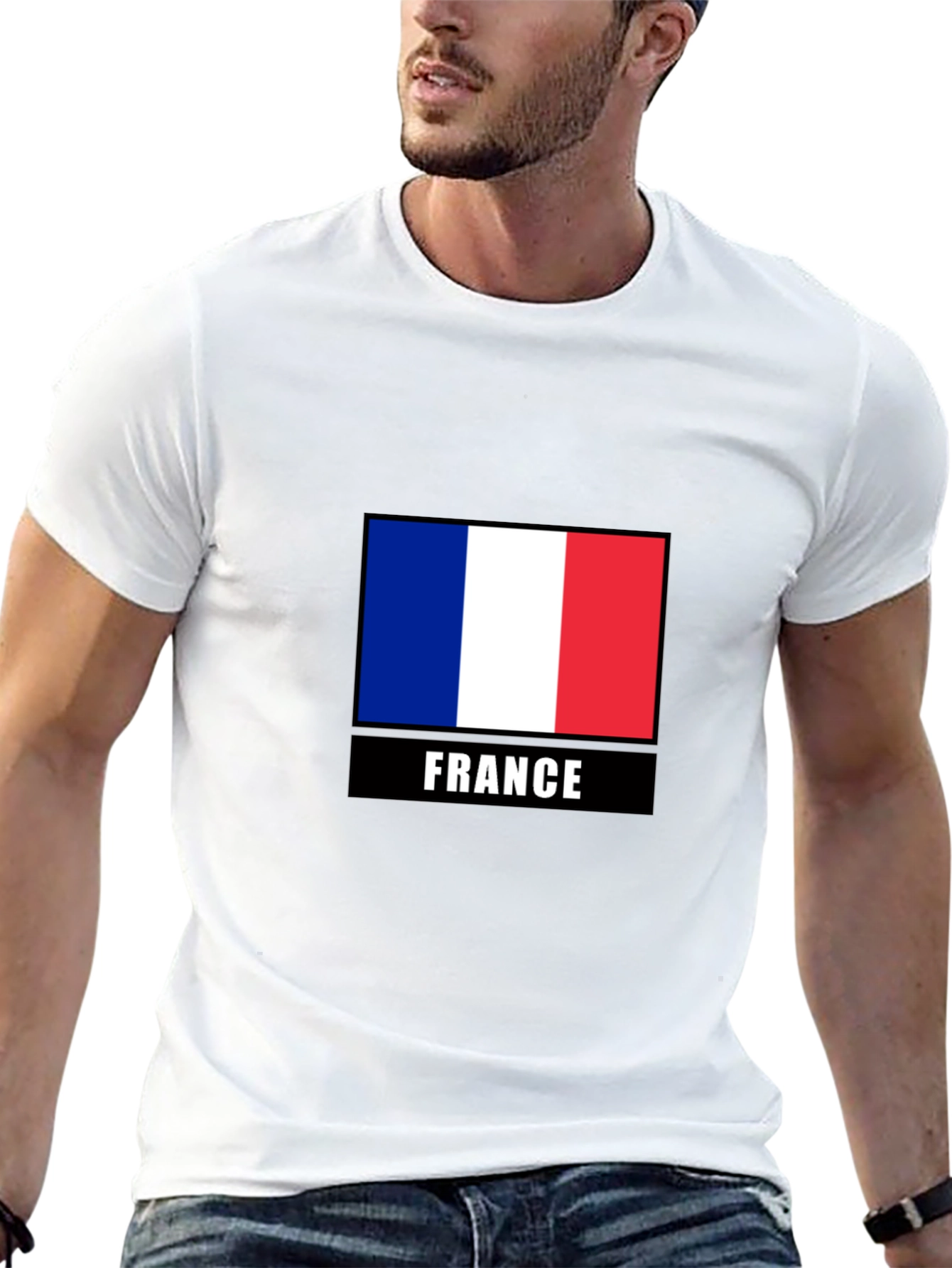 France Flag Graphic Tee - Black Cotton T-Shirt