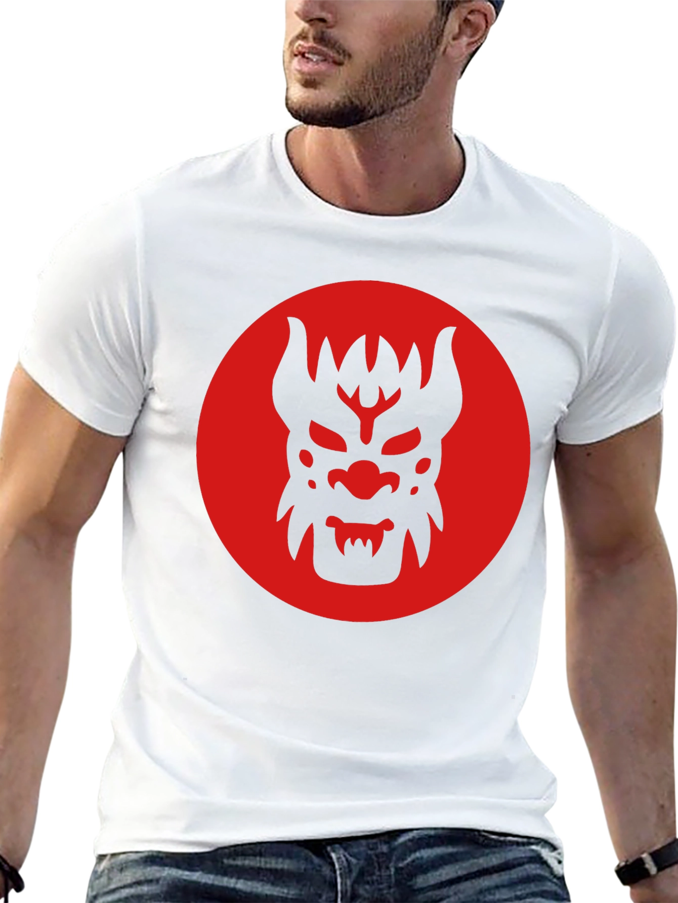 Black T-Shirt with Red Oni Mask Design