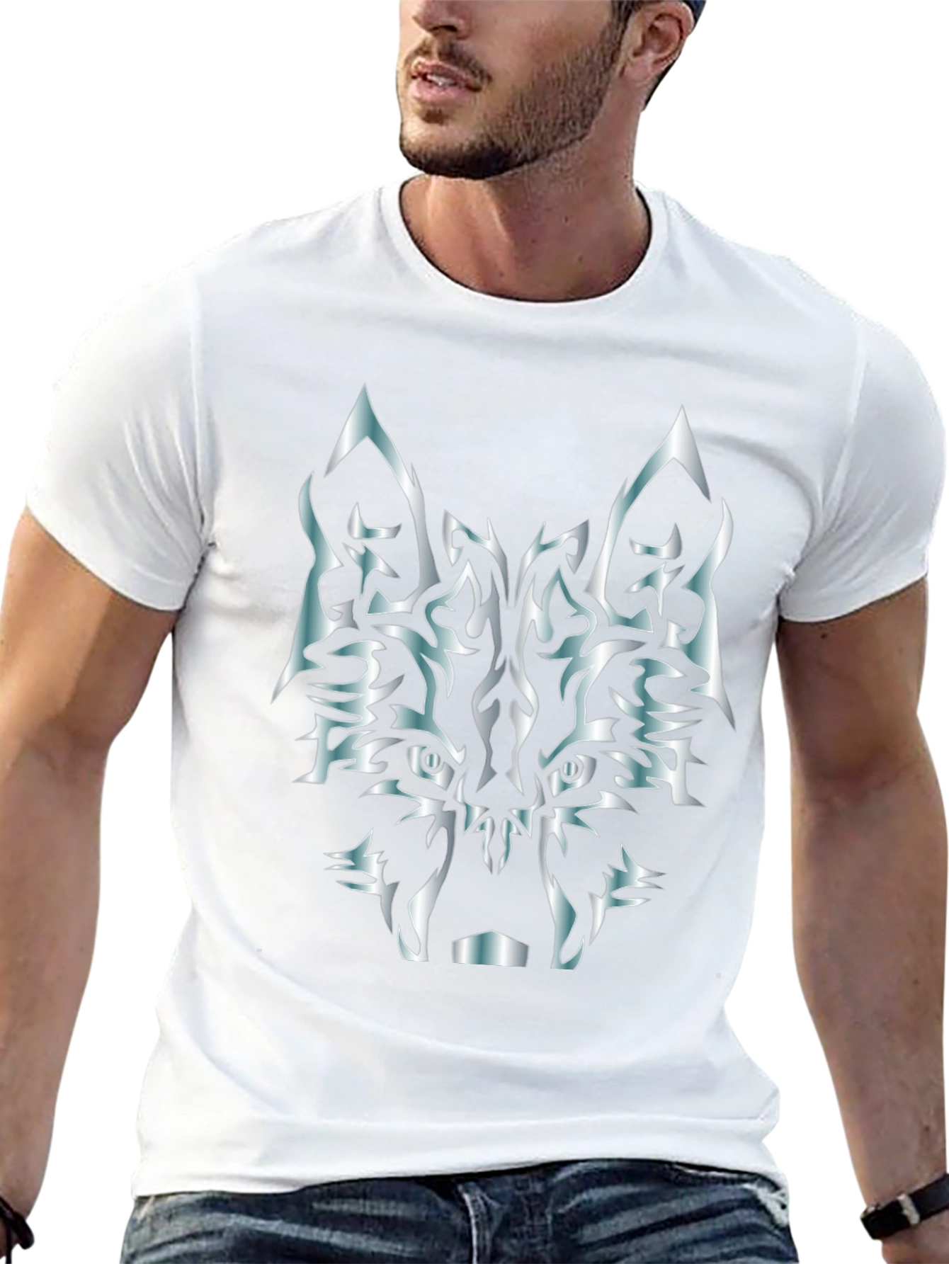 Tribal Wolf Graphic T-Shirt - Black