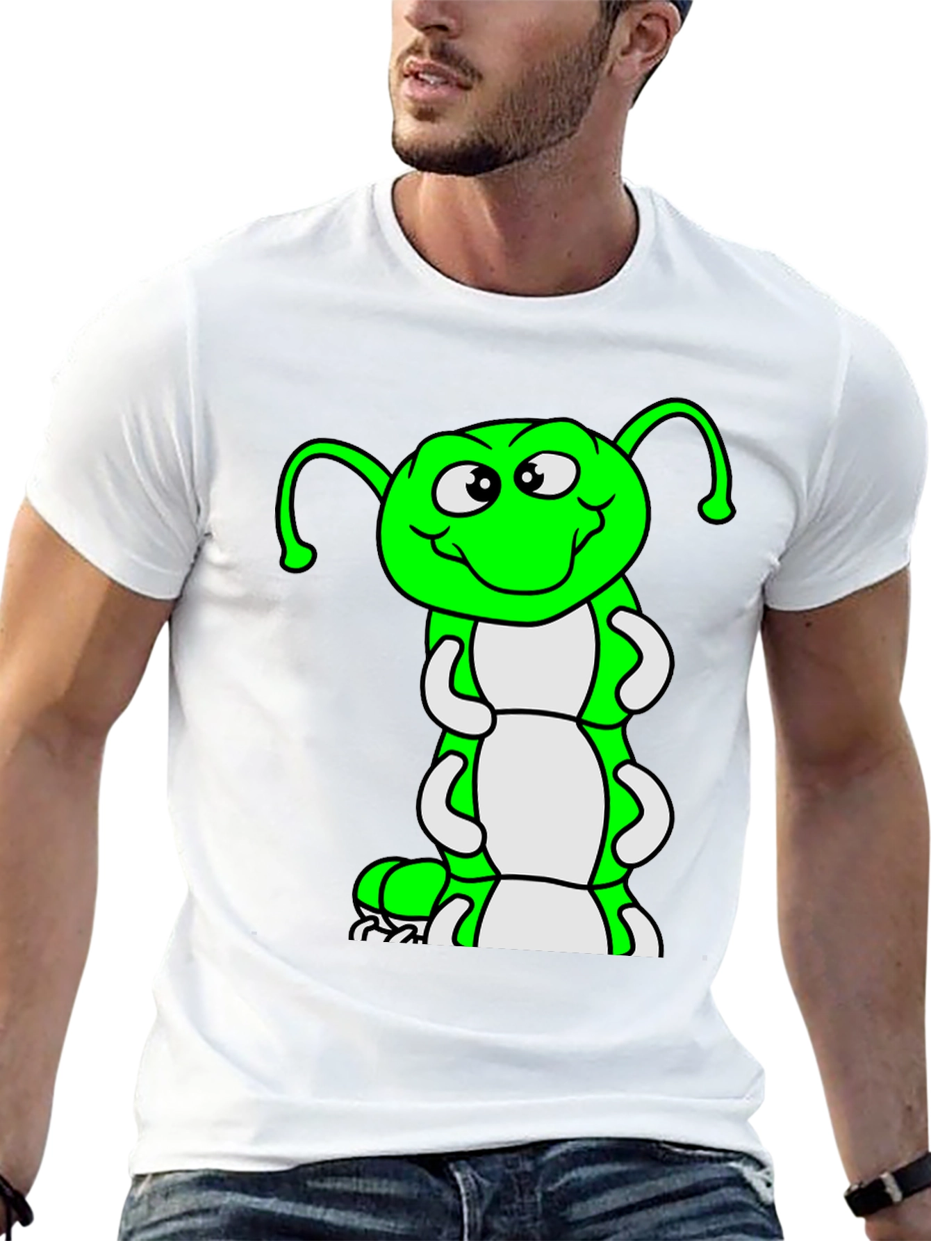 Cartoon Caterpillar Black T-Shirt
