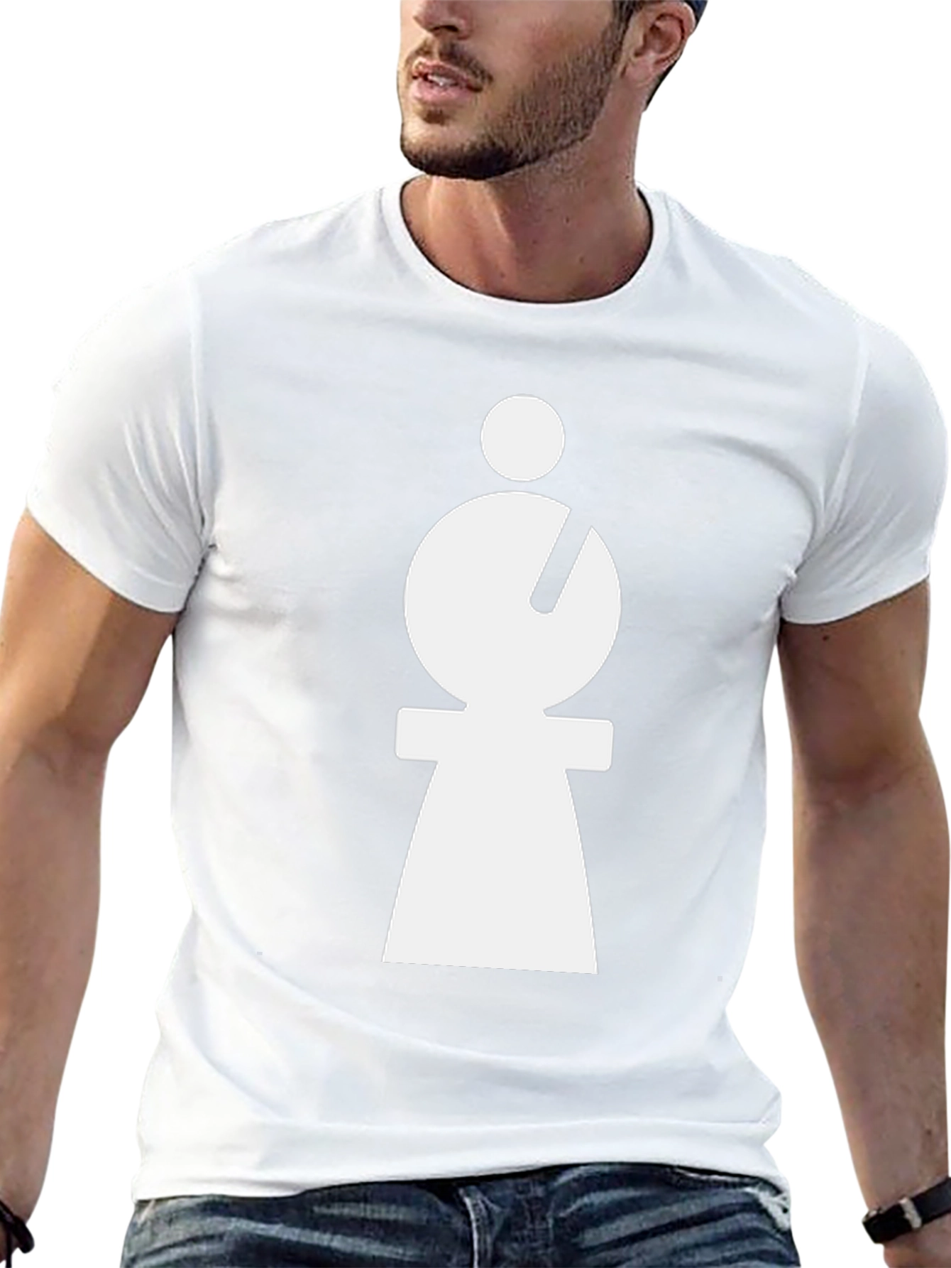 Abstract Minimalist White Figure on Black T-Shirt