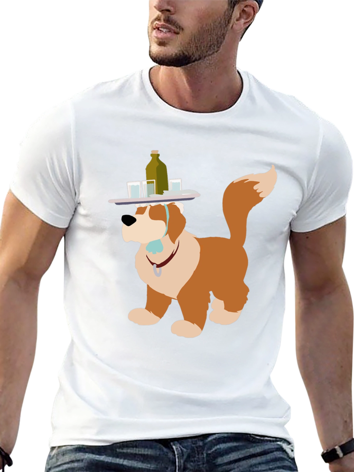 Saint Bernard Dog Bartender Graphic T-Shirt