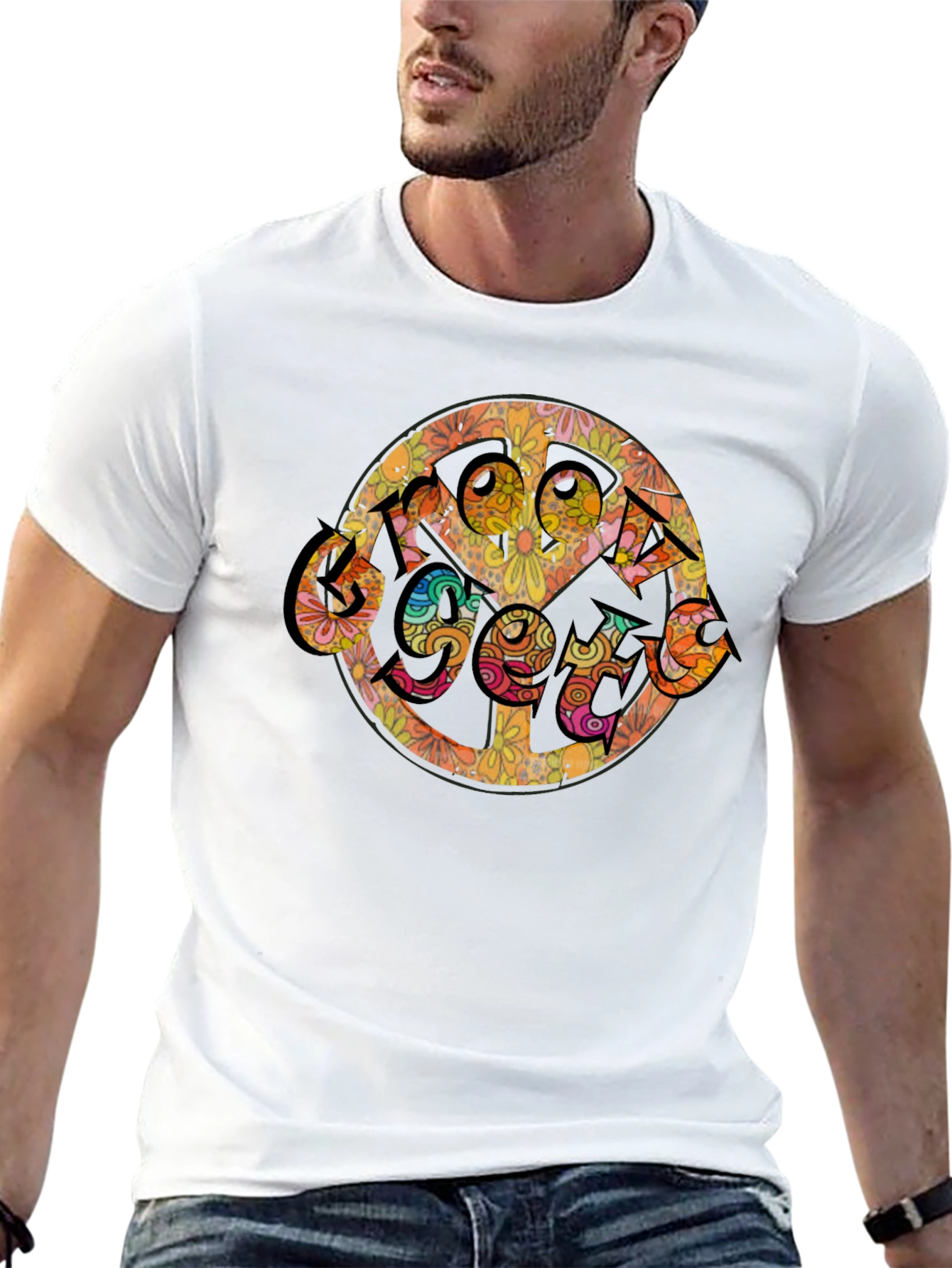 Groovy Retro Floral Peace Sign T-Shirt