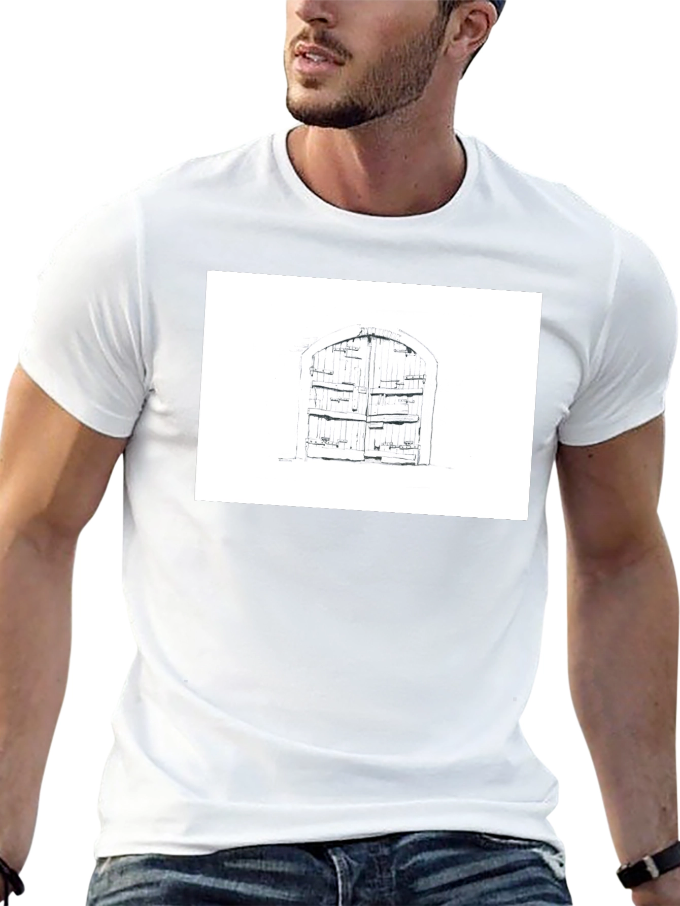 Rustic Door Graphic Tee - Black Cotton T-Shirt