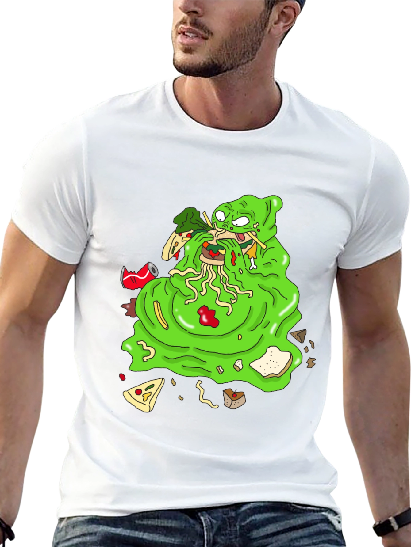 Green Blob Monster Eating Graphic T-Shirt