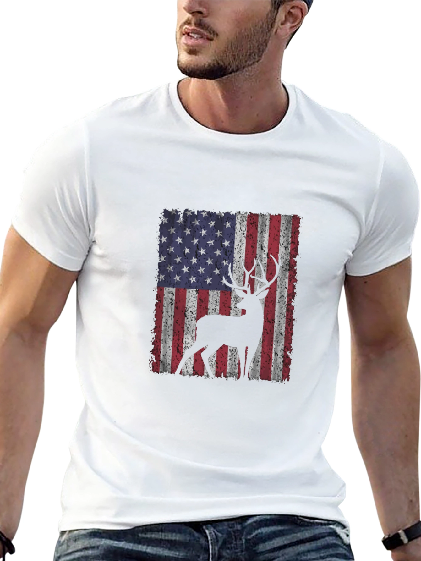 Deer USA Flag T-Shirt Patriotic Hunting