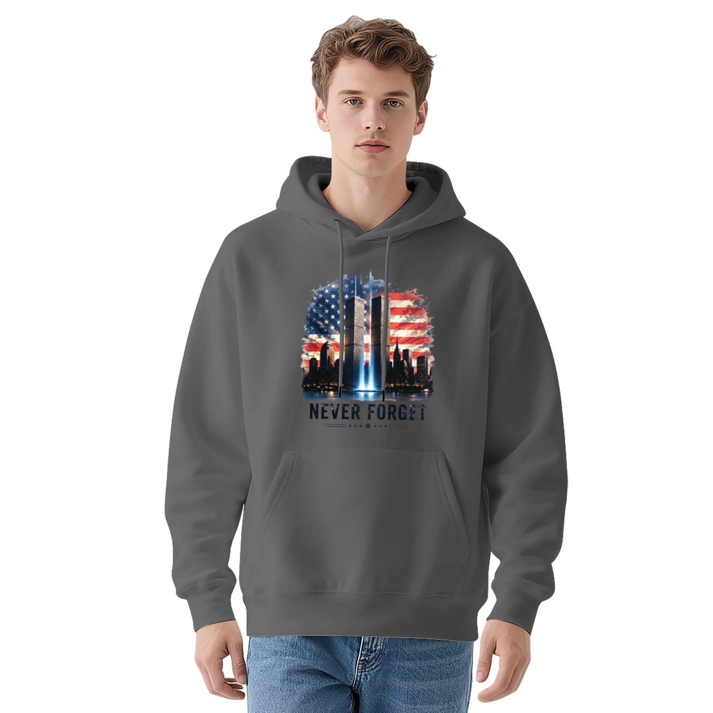 Never Forget 9/11 Watercolor American Flag Twin Towers Hoodie