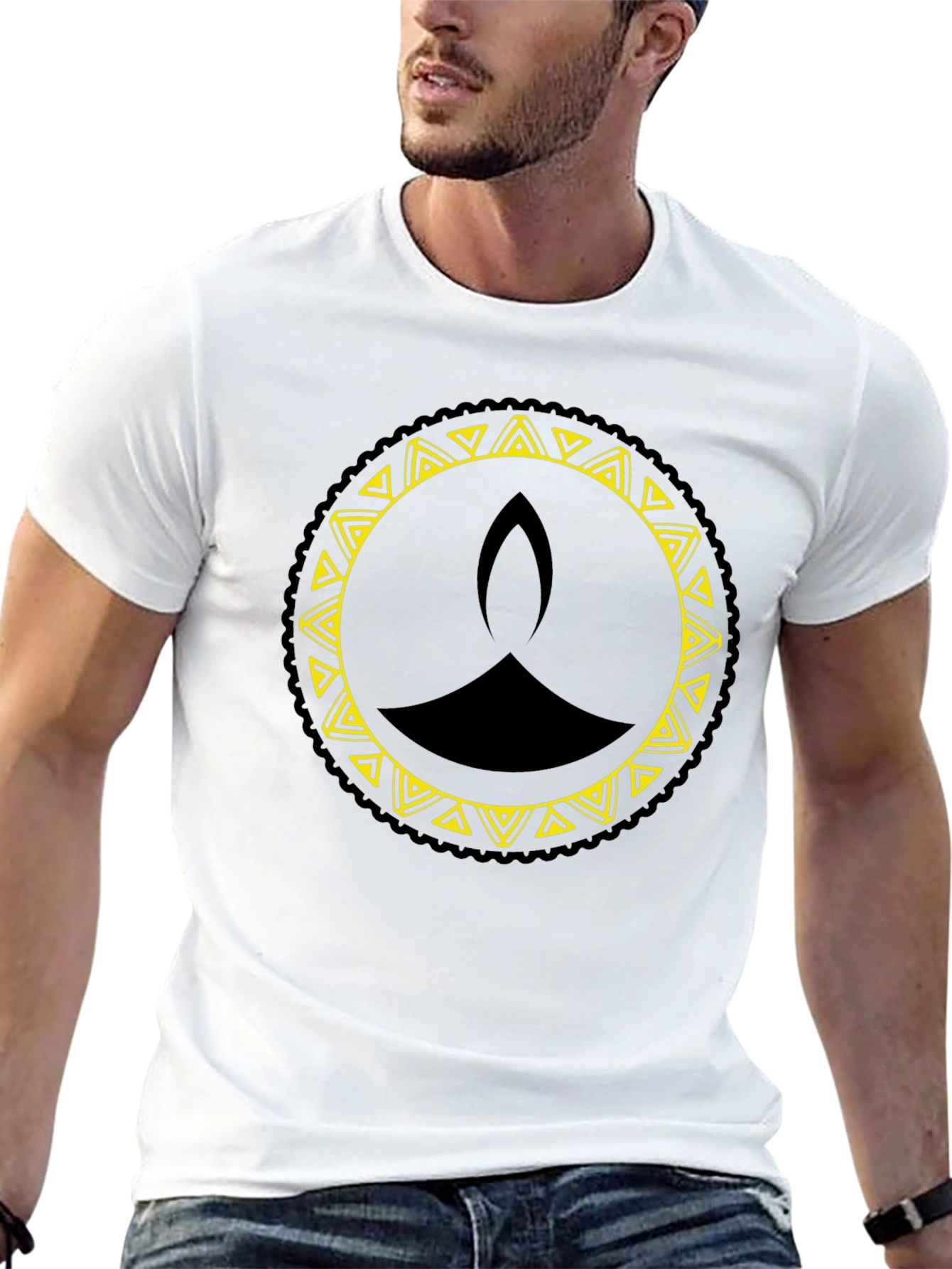 Diwali Lamp Graphic Tee - Black Cotton T-Shirt
