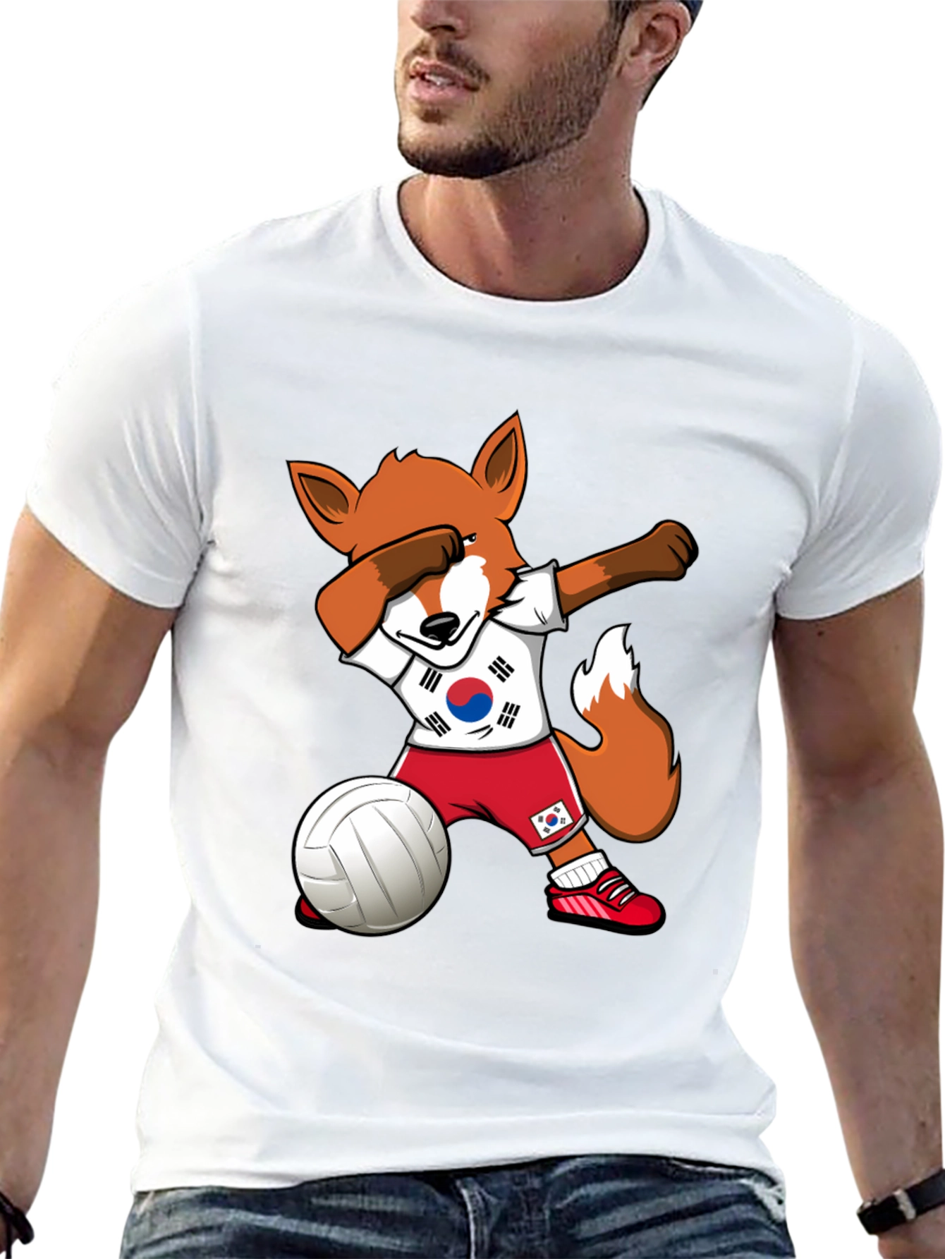 Volleyball Fox Dabbing South Korea Flag T-Shirt