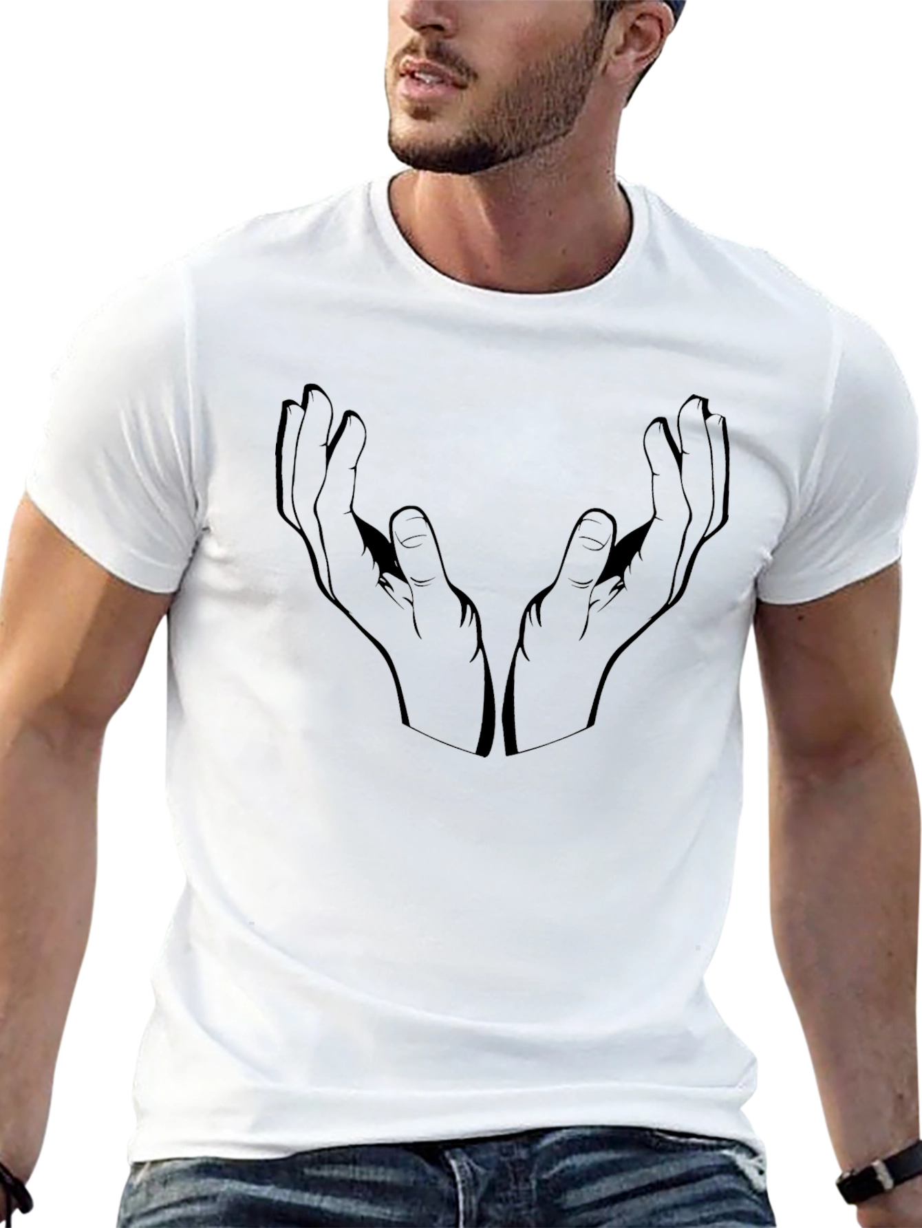 Mens Black Graphic T-Shirt - Hands Design