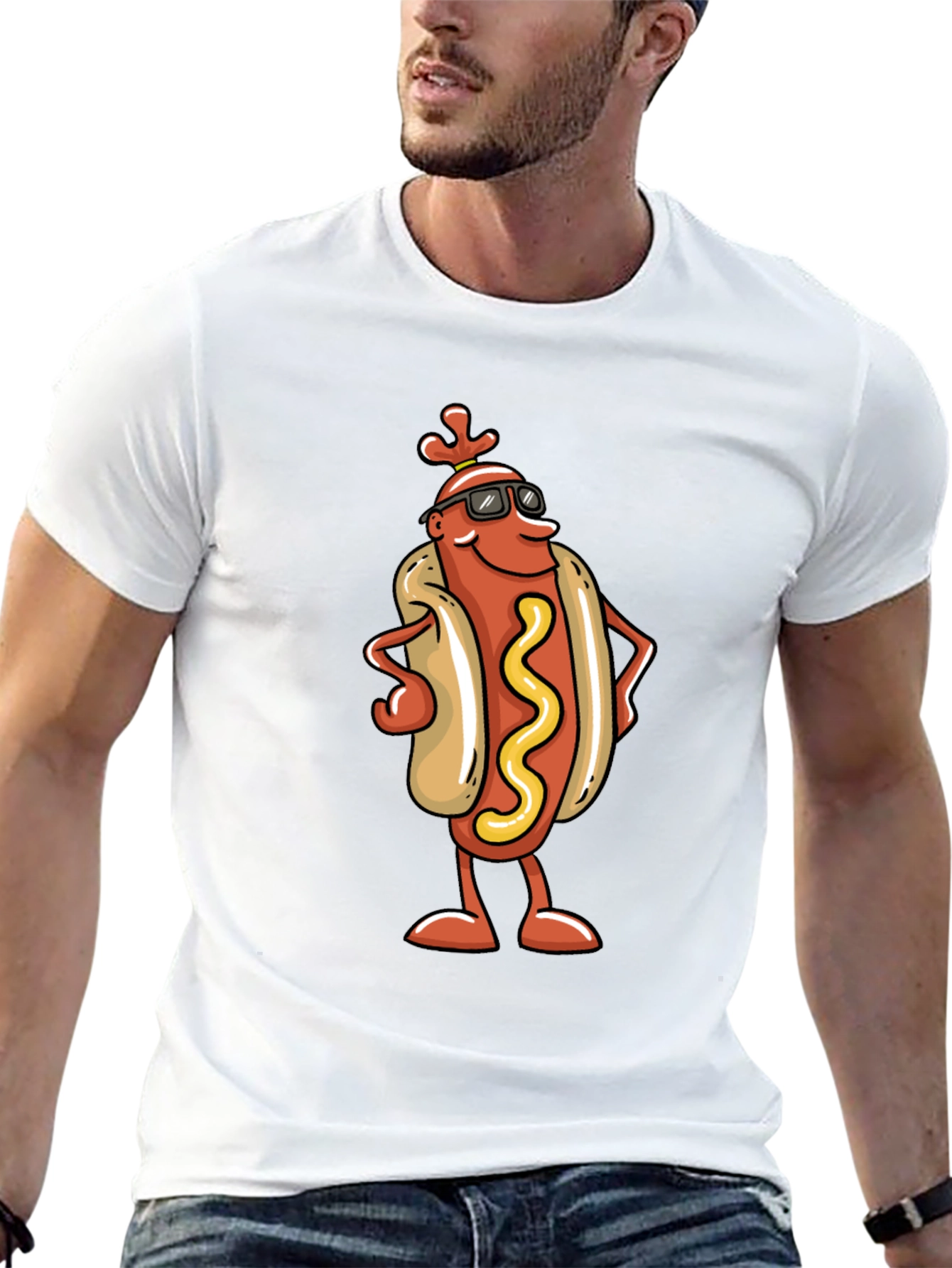 Cool Hot Dog Cartoon Black T-Shirt