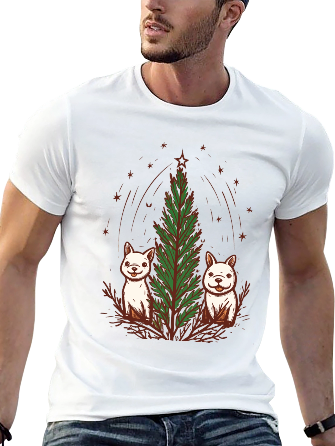Festive Pups & Christmas Tree Black T-Shirt