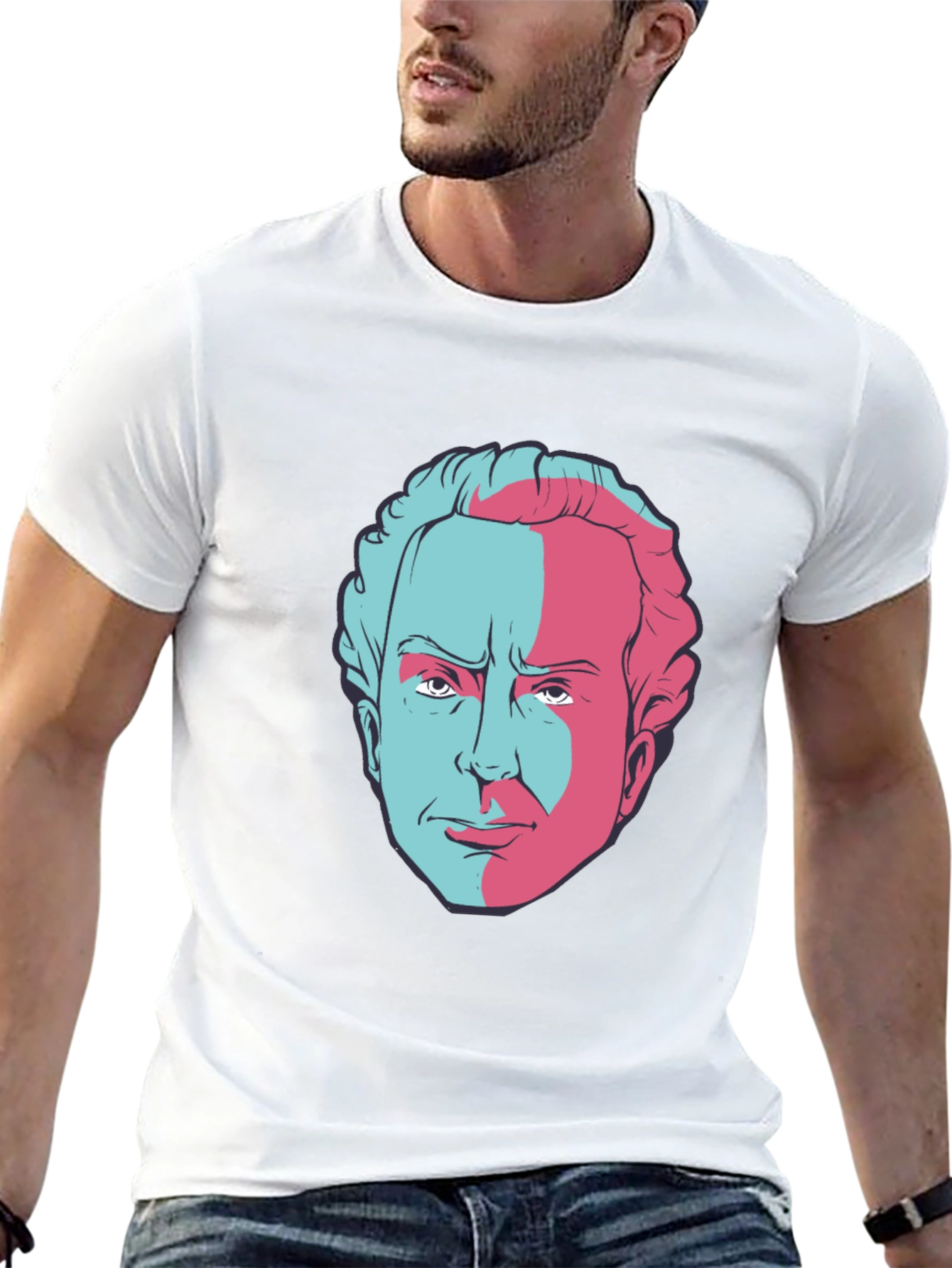 Retro Split Face Graphic Tee - Classic Black T-Shirt
