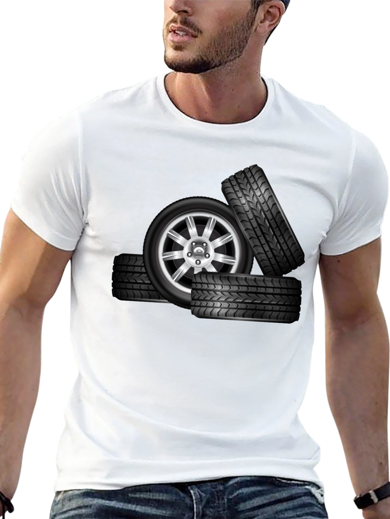 Black Tire Stack Graphic T-Shirt