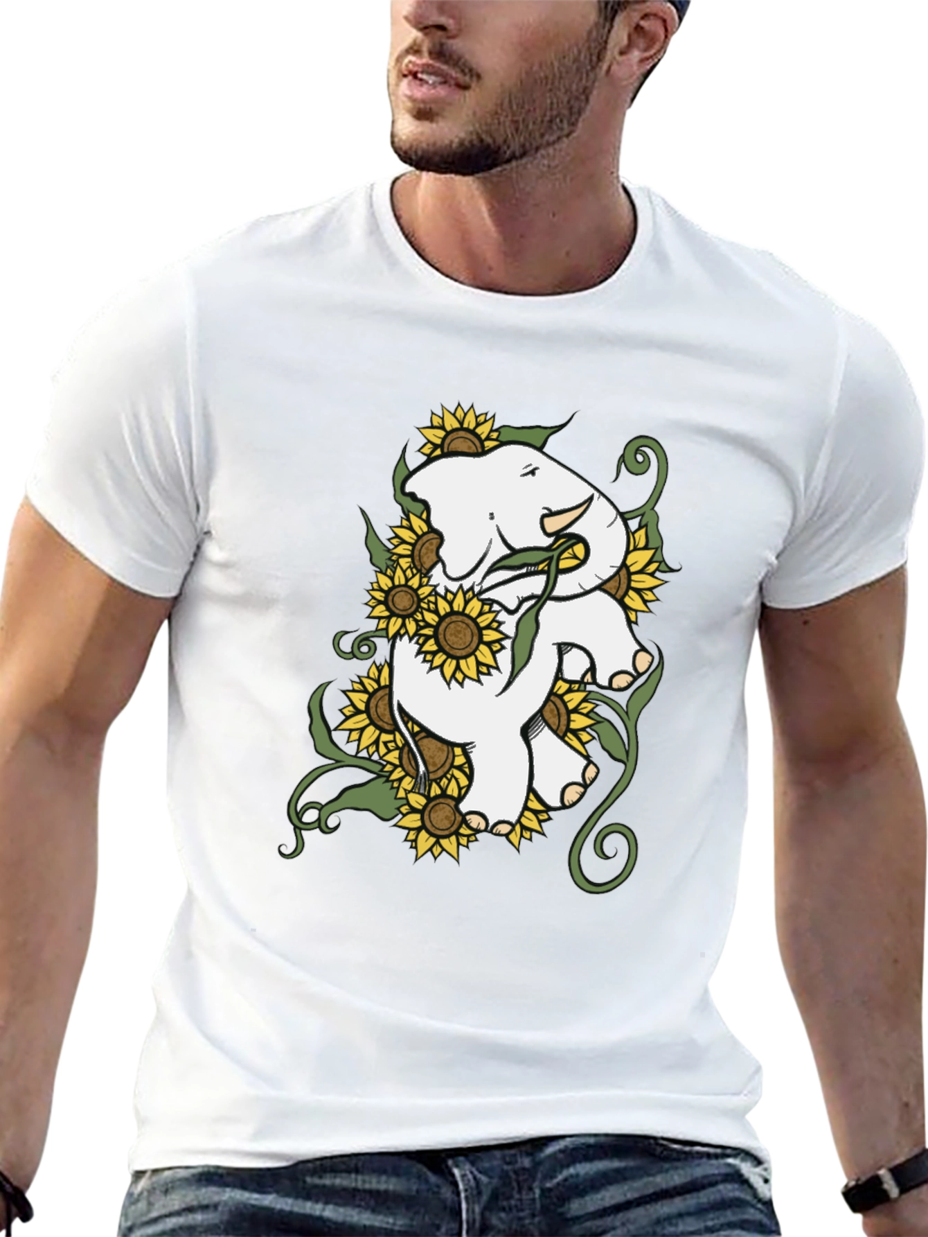 Elephant Sunflower Graphic Tee